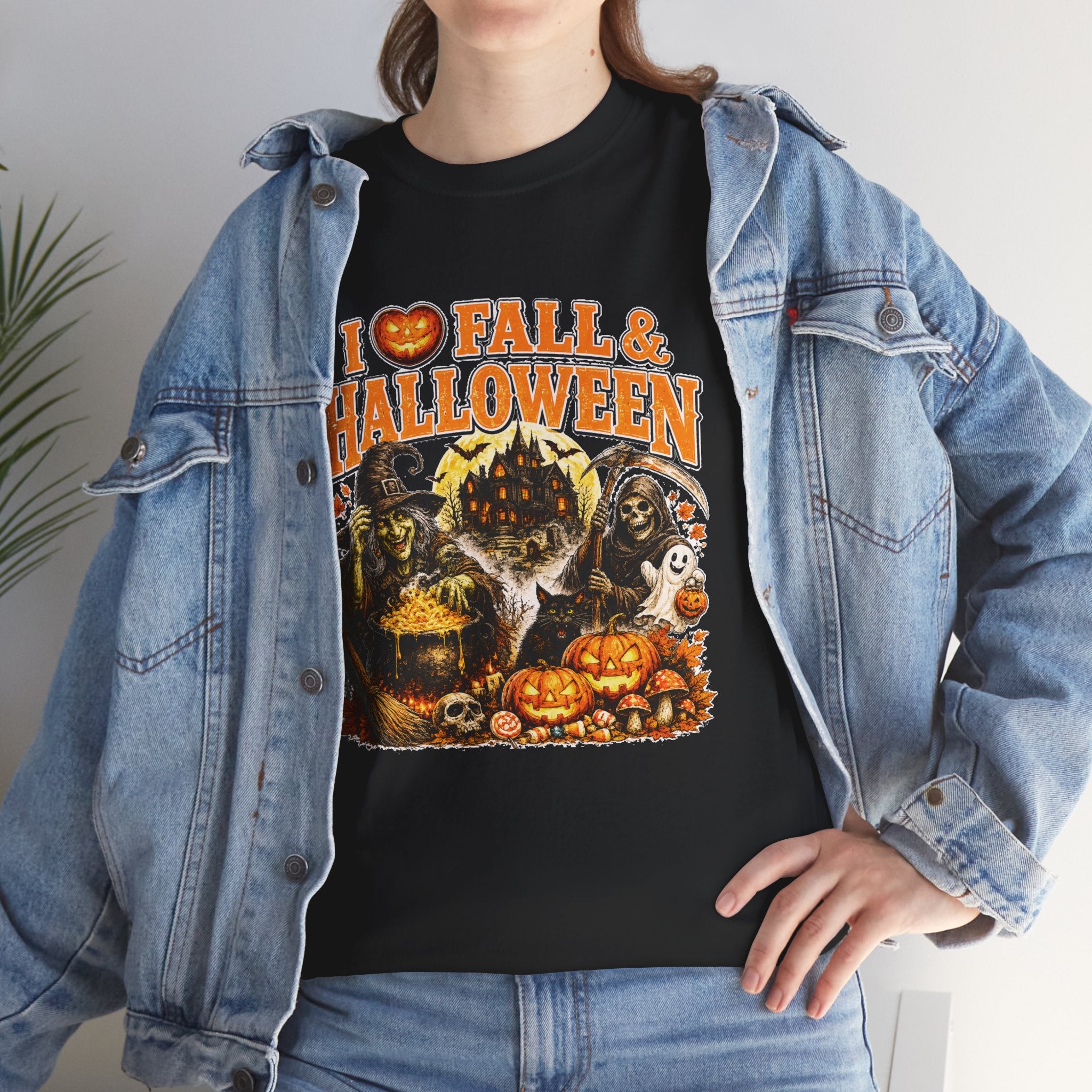 I Love Fall & Halloween T-Shirt | Vintage Halloween Shirt | Spooky Pumpkin Witch Tee | Cute Fall Graphic Tee | Autumn Lover Gift