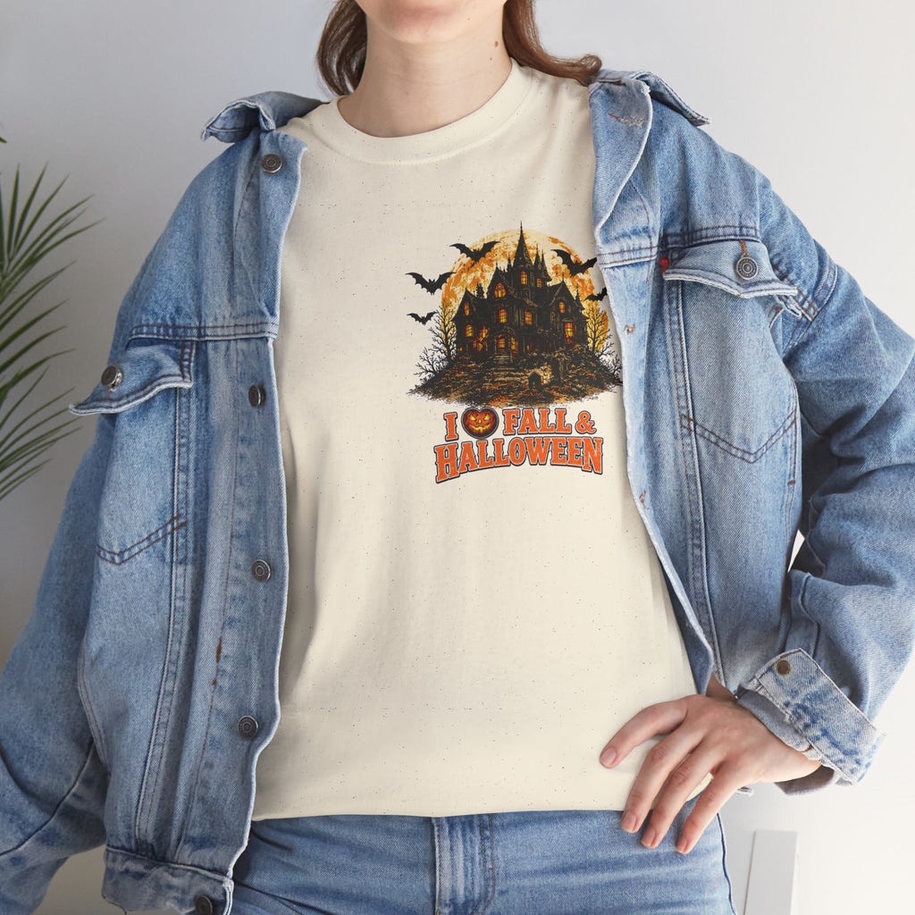 Halloween Fall Graphic Tee — "I  Fall & Halloween" Vintage Pumpkin & Spooky Characters Shirt