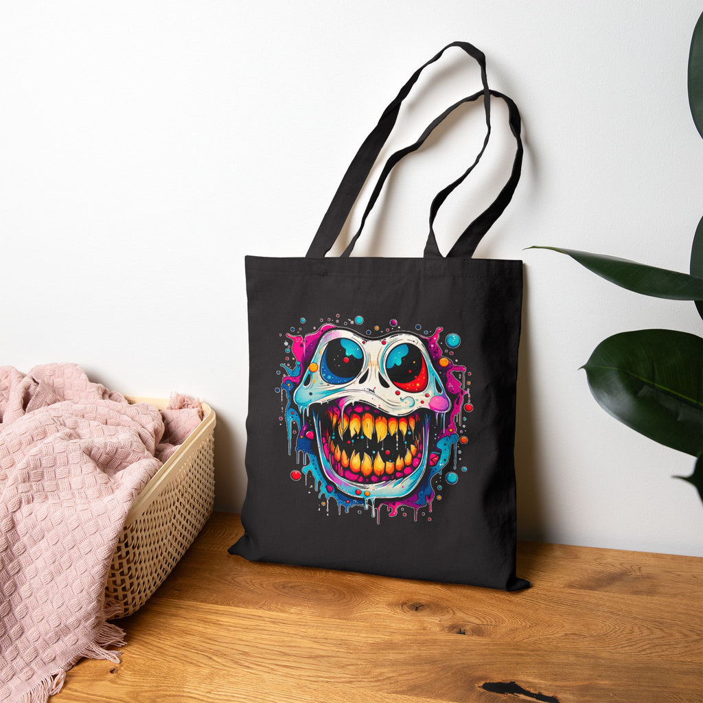 Tote Bag - Colorful Grinning Skull Canvas Tote ,Halloween, Gothic Streetwear