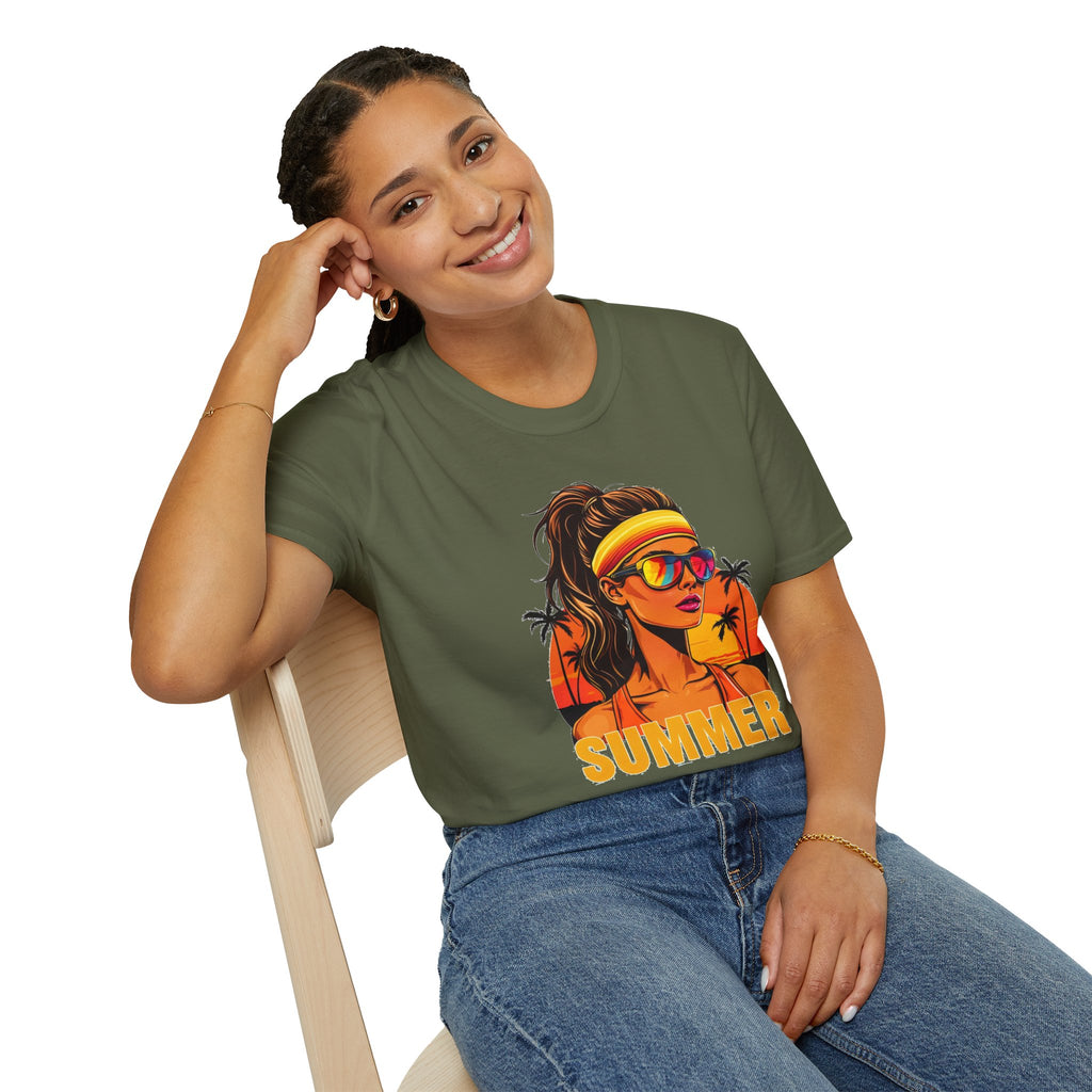 Summer Retro Graphic T-Shirt — 'SUMMER' Beach Babe Palm Tree Tee