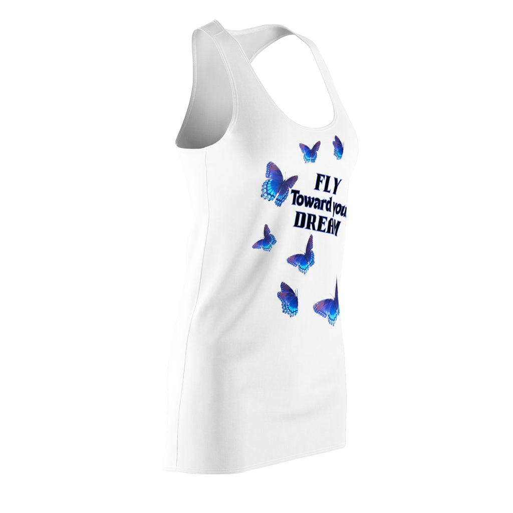Racerback Dress — "Fly Toward Your Dream" Blue Butterfly Inspirational Summer Dress