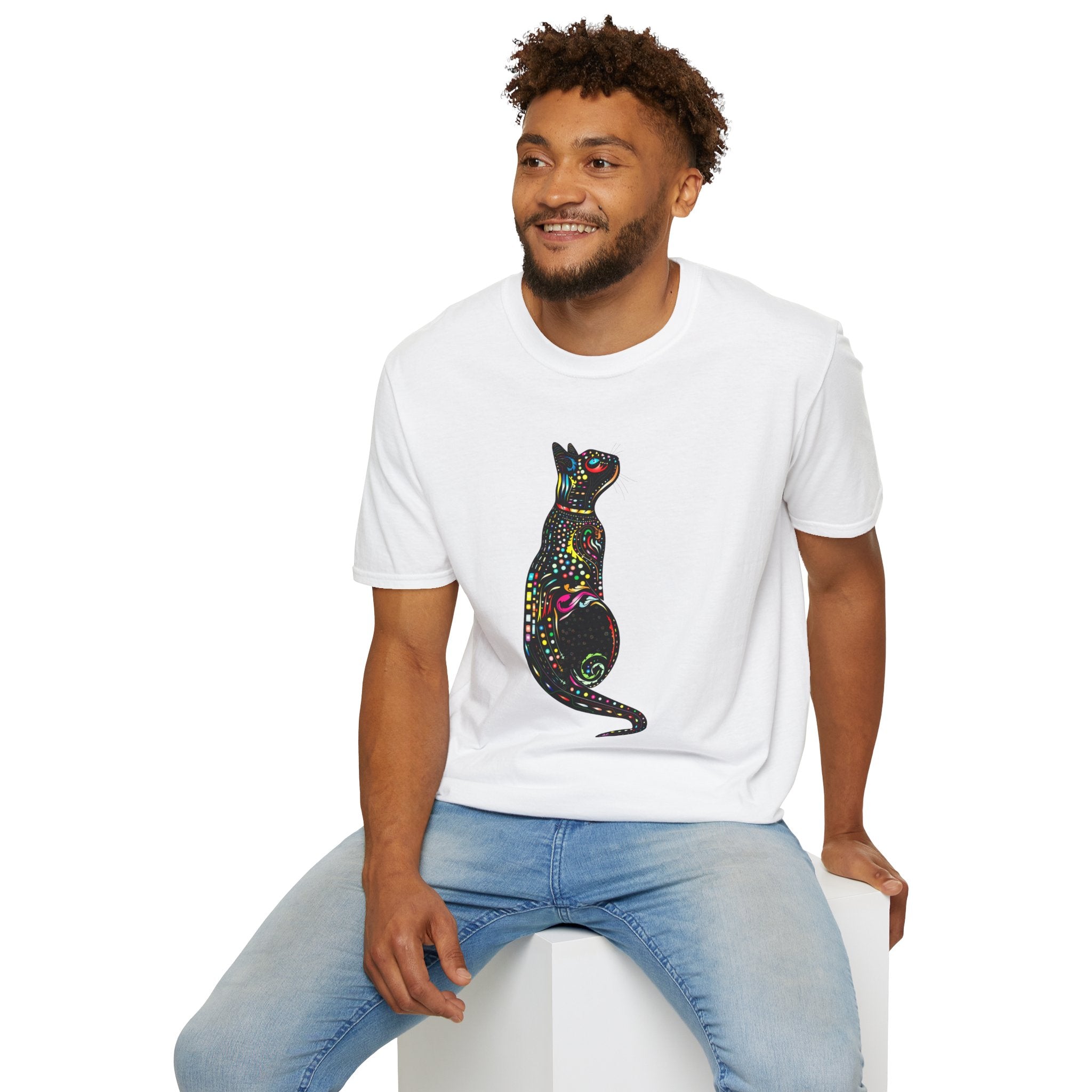 Cute Cat Graphic Tee, Colorful Black Cat Design, Aesthetic Cat Lover Shirt