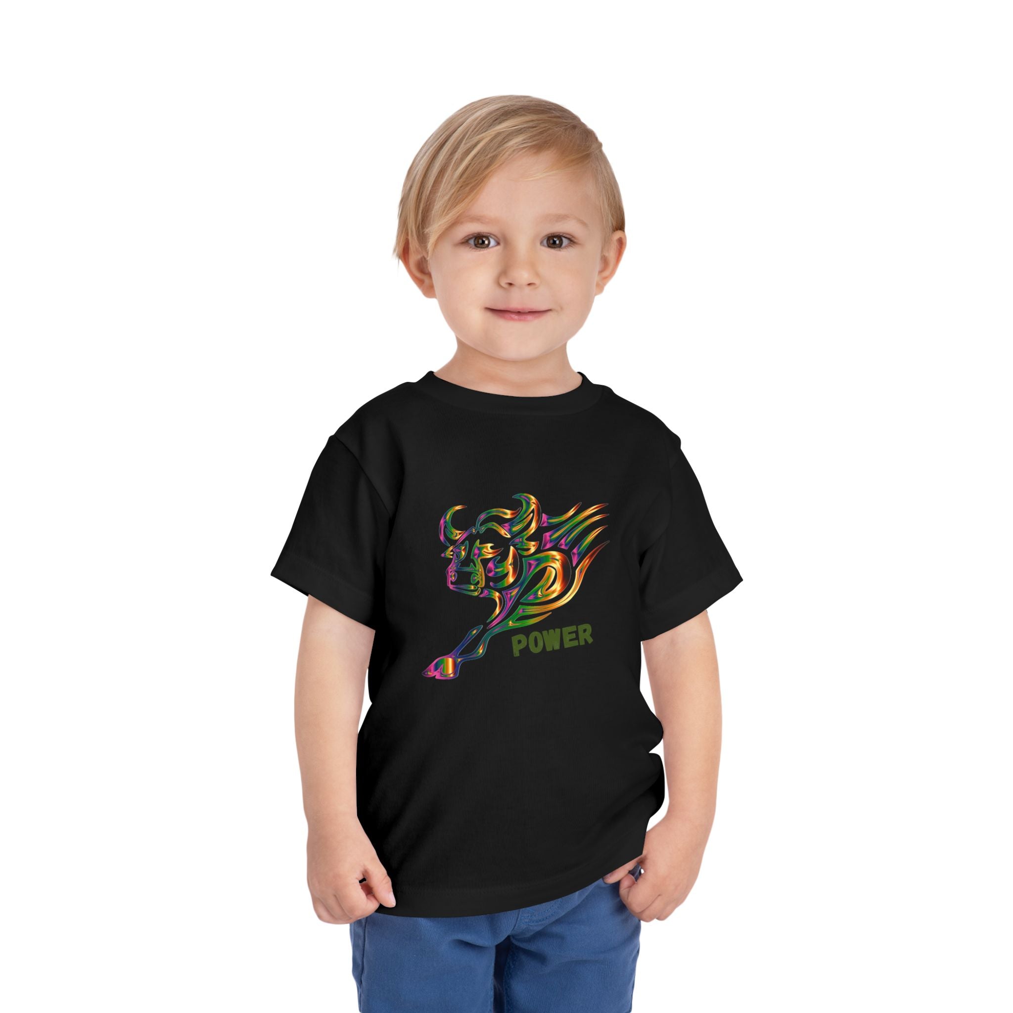 Toddler Tee — Colorful Charging Bull "Power" Graphic