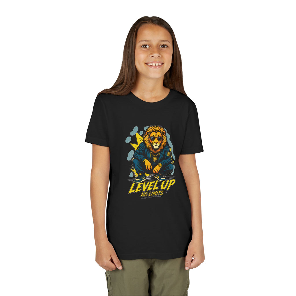 Youth Tee — 'Level Up No Limits' Lion Graphic Shirt