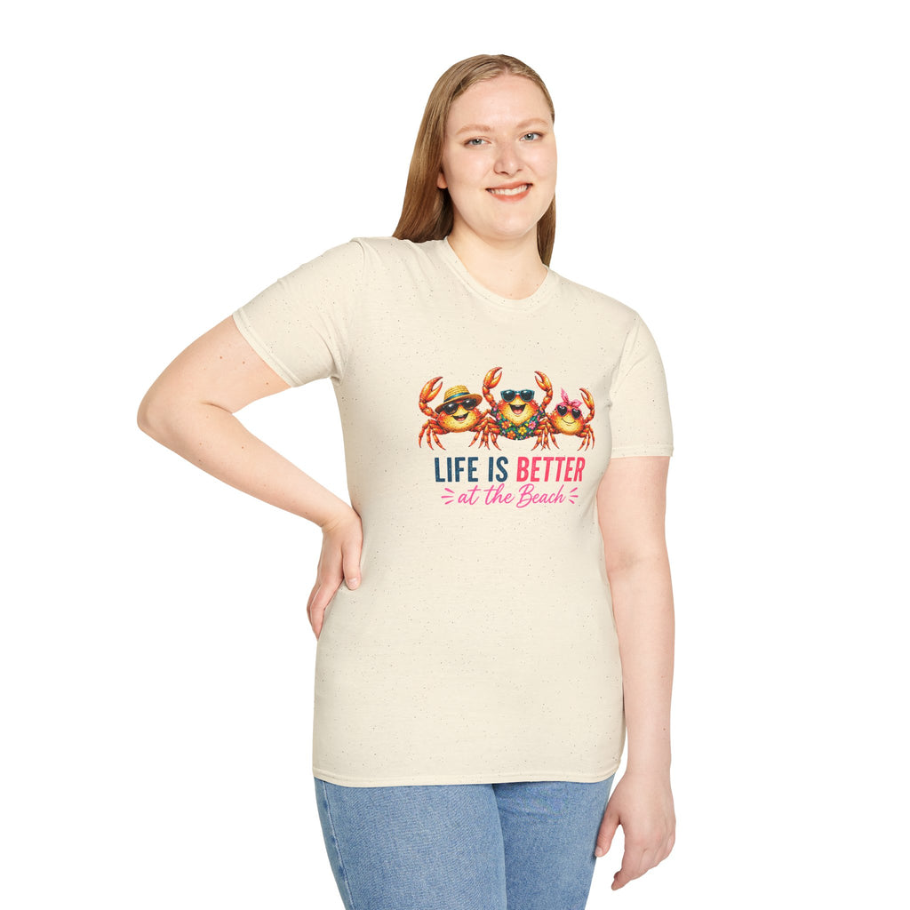 Funny Beach Crab T-Shirt | Life Is Better at the Beach Tee | Cute Summer Vacation Shirt | Coastal Graphic Tee | Ocean Lover Gift