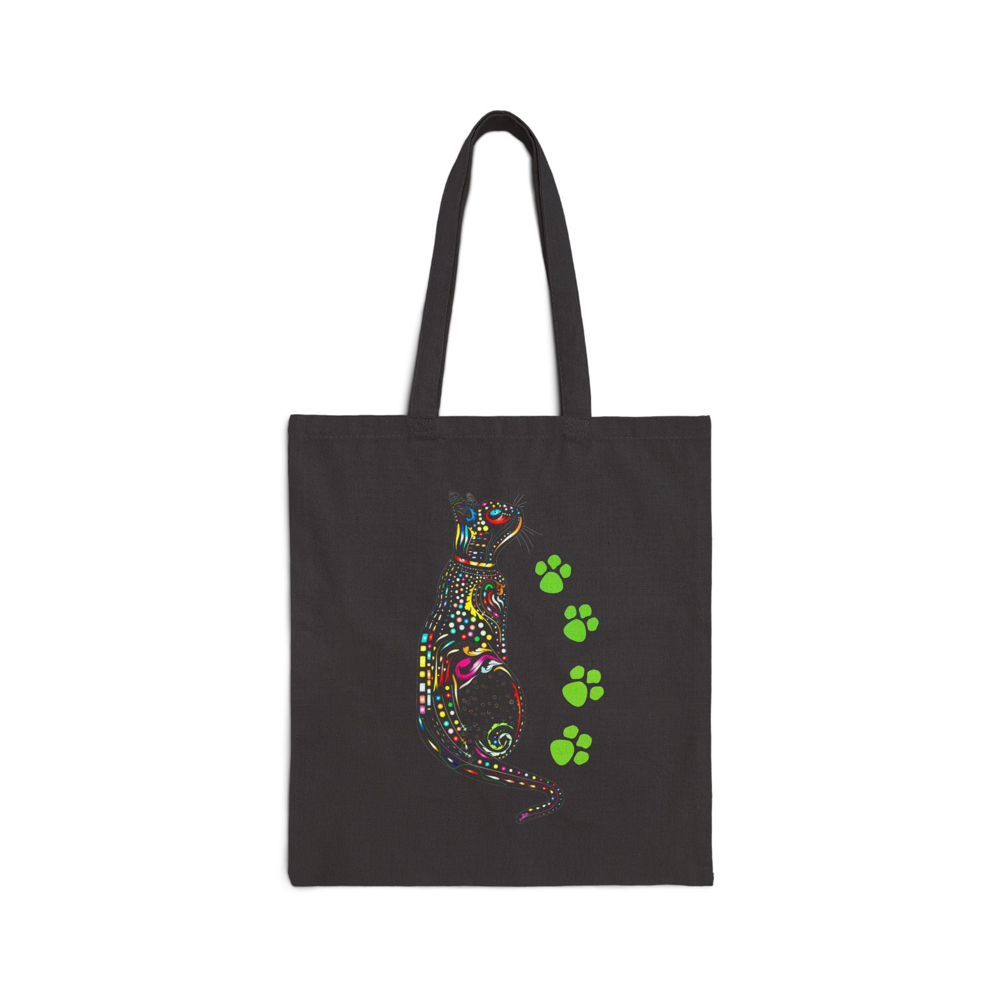Aesthetic Cat Tote Bag with Paw Prints, Colorful Cat Design, Cute Gift Idea