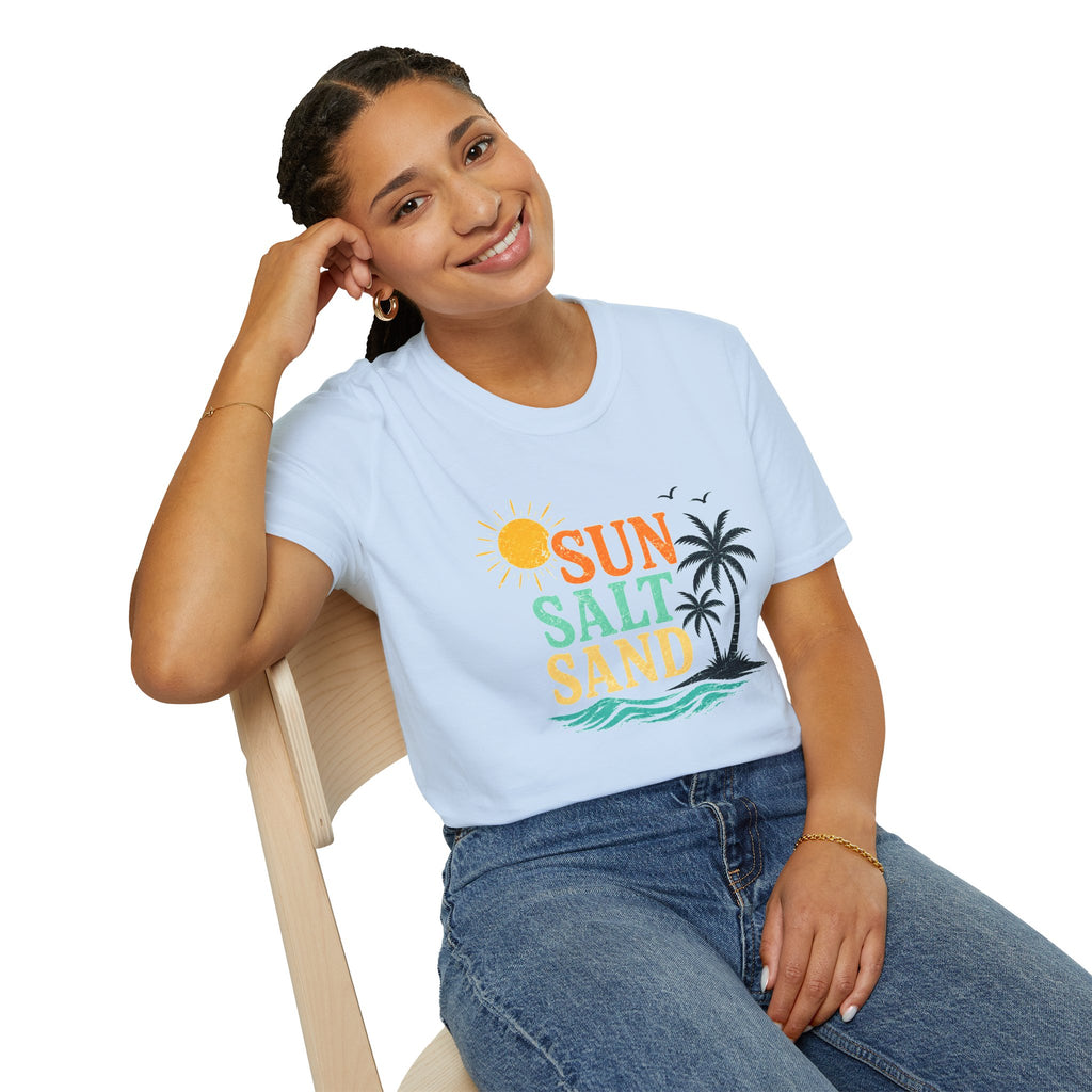Sun Salt Sand Beach T-Shirt — Palm Tree Summer Vacation Tee