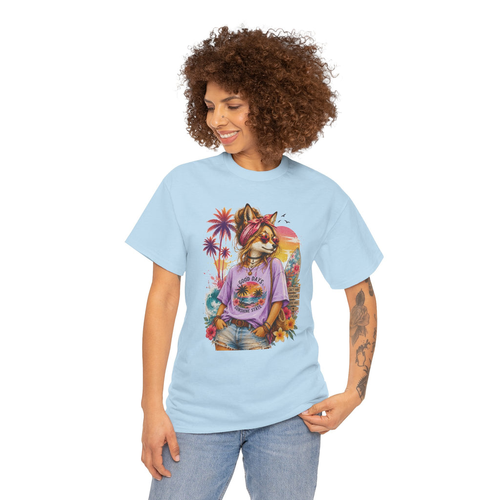 Fox Beach Vibes Shirt, Retro Beach T-Shirt, Summer Sunset Graphic Tee, Coastal Vacation Gift