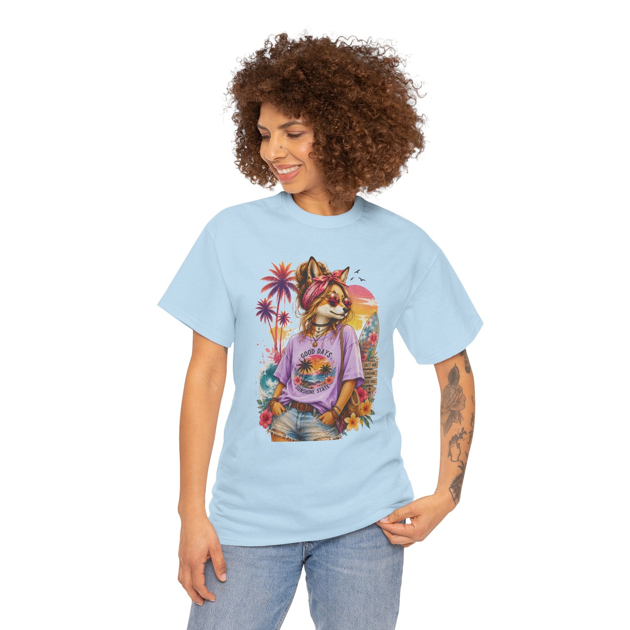 Fox Beach Vibes Shirt, Retro Beach T-Shirt, Summer Sunset Graphic Tee, Coastal Vacation Gift