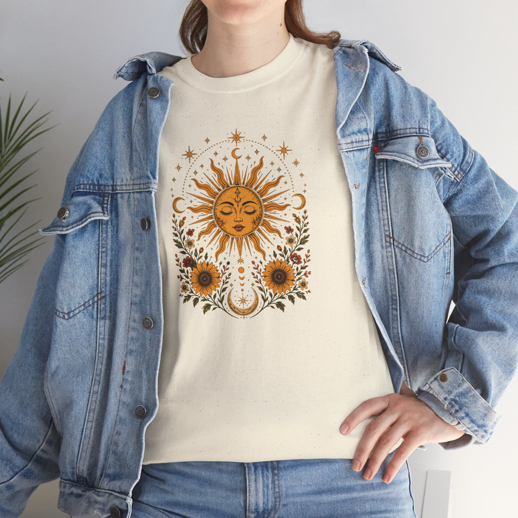 Sun & Sunflower Graphic T-Shirt, Boho Celestial Tee, Vintage Sun Shirt, Spiritual Aesthetic Top, Gift for Her
