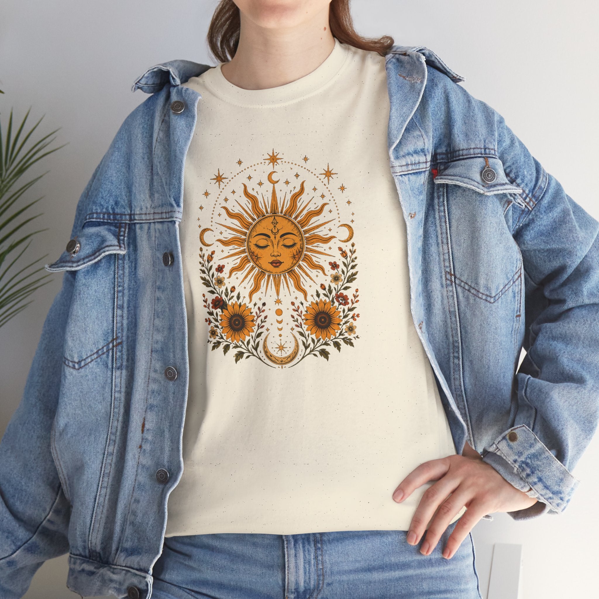 Sun & Sunflower Graphic T-Shirt, Boho Celestial Tee, Vintage Sun Shirt, Spiritual Aesthetic Top, Gift for Her