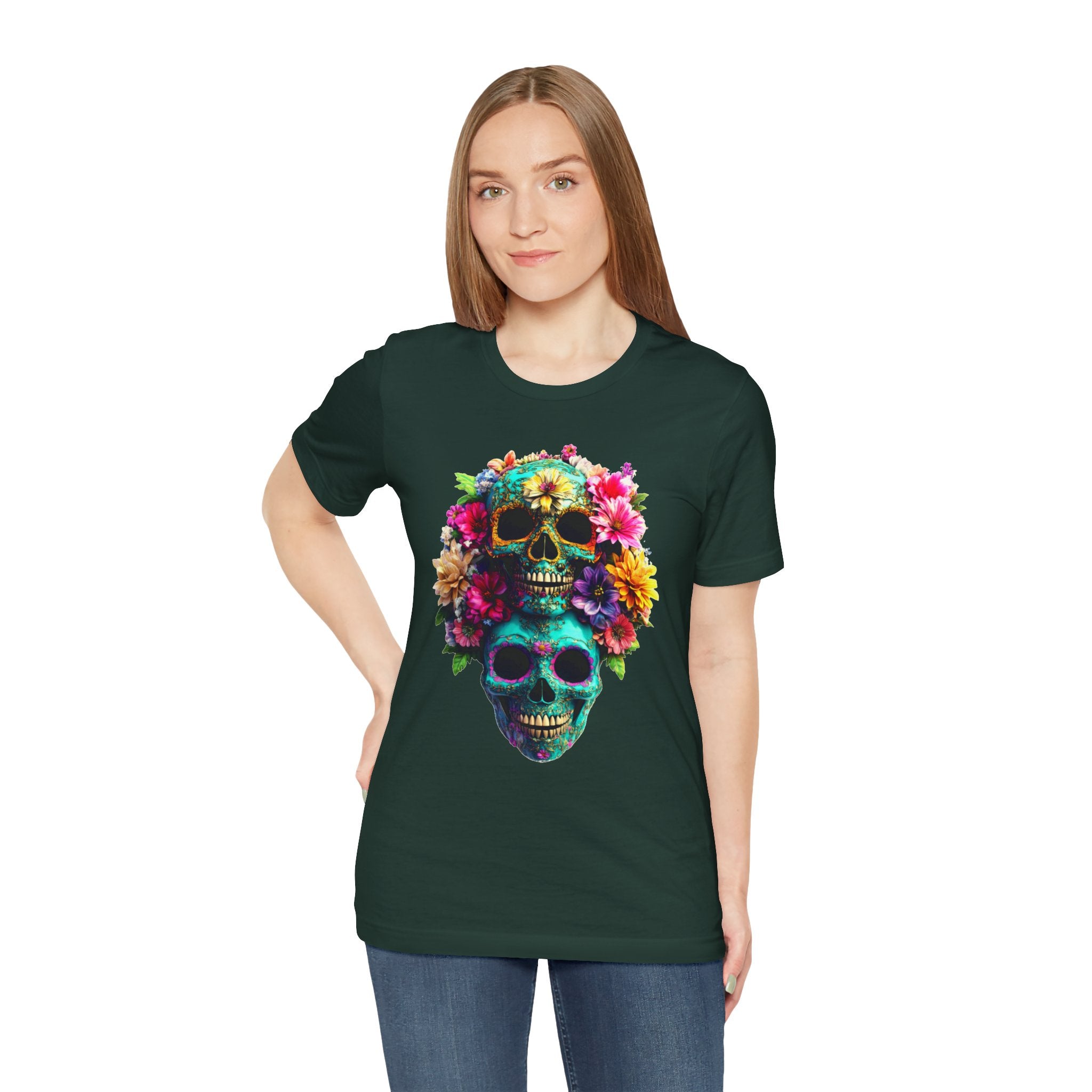 Floral Skull T-Shirt, Day of the Dead Shirt, Sugar Skull Graphic Tee, Colorful Skull Tee, Gothic Floral Shirt
