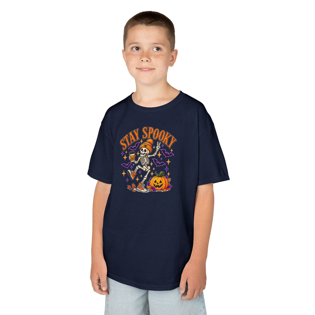 Kids Halloween Shirt, Stay Spooky Skeleton Tee, Pumpkin Graphic T-Shirt, Spooky Season Kids Tee