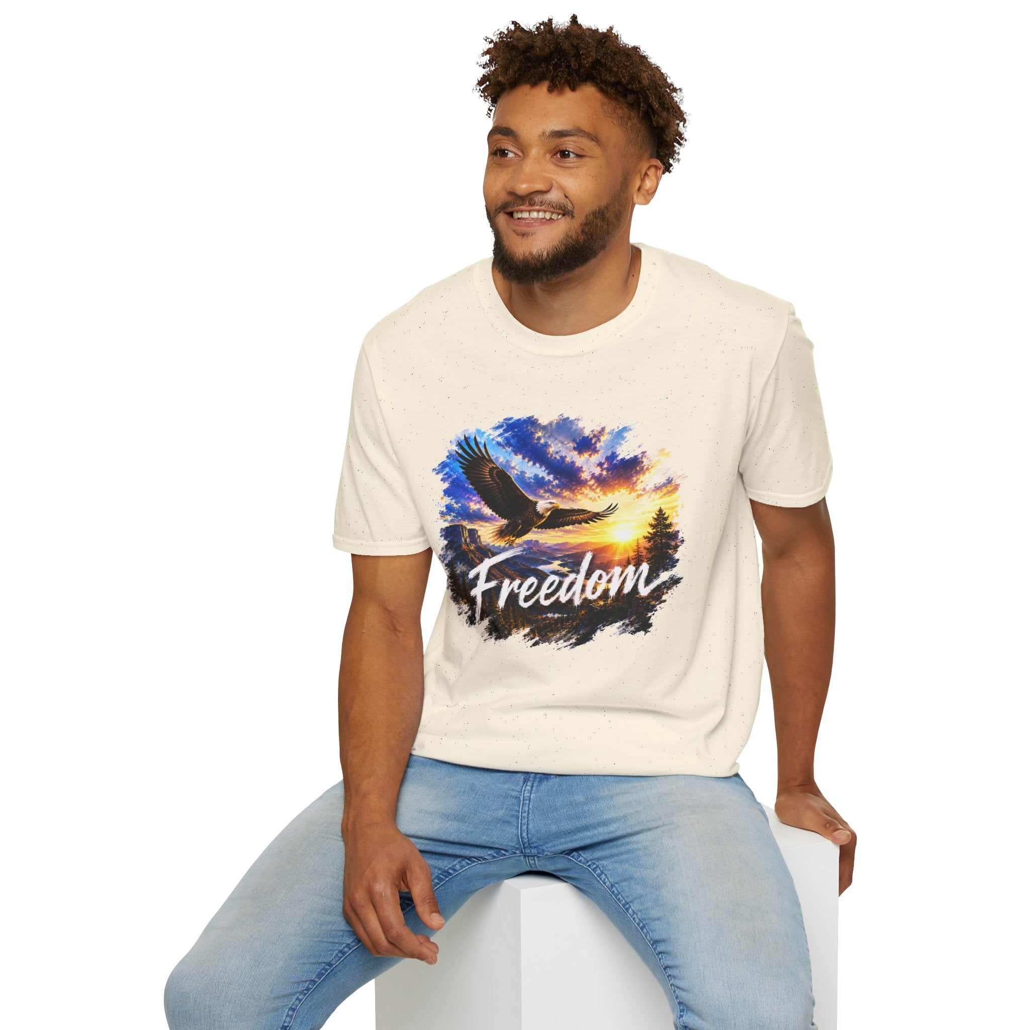 Freedom Eagle T-Shirt, Soaring Eagle Graphic Tee, Sunset Wildlife Shirt, Nature Lover Gift, Unisex Outdoor Tee