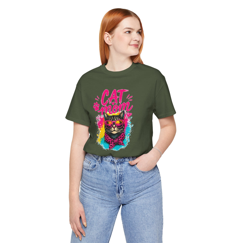 Cat Mom T-Shirt | Funny Cat Mom Gift | Colorful Retro Cat Lover Tee | Cute Cat Graphic Shirt | Unisex Cat Mom Tee