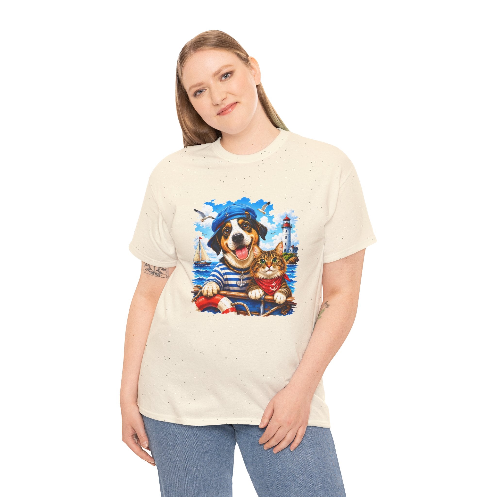Nautical Dog & Cat T-Shirt | Sailor Pet Graphic Tee | Coastal Animal Lover Shirt | Beach Dog Cat Gift