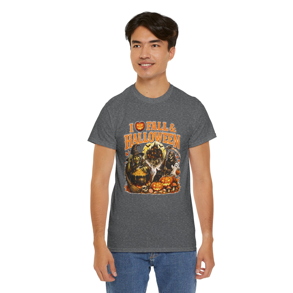 I Love Fall & Halloween T-Shirt | Vintage Halloween Shirt | Spooky Pumpkin Witch Tee | Cute Fall Graphic Tee | Autumn Lover Gift