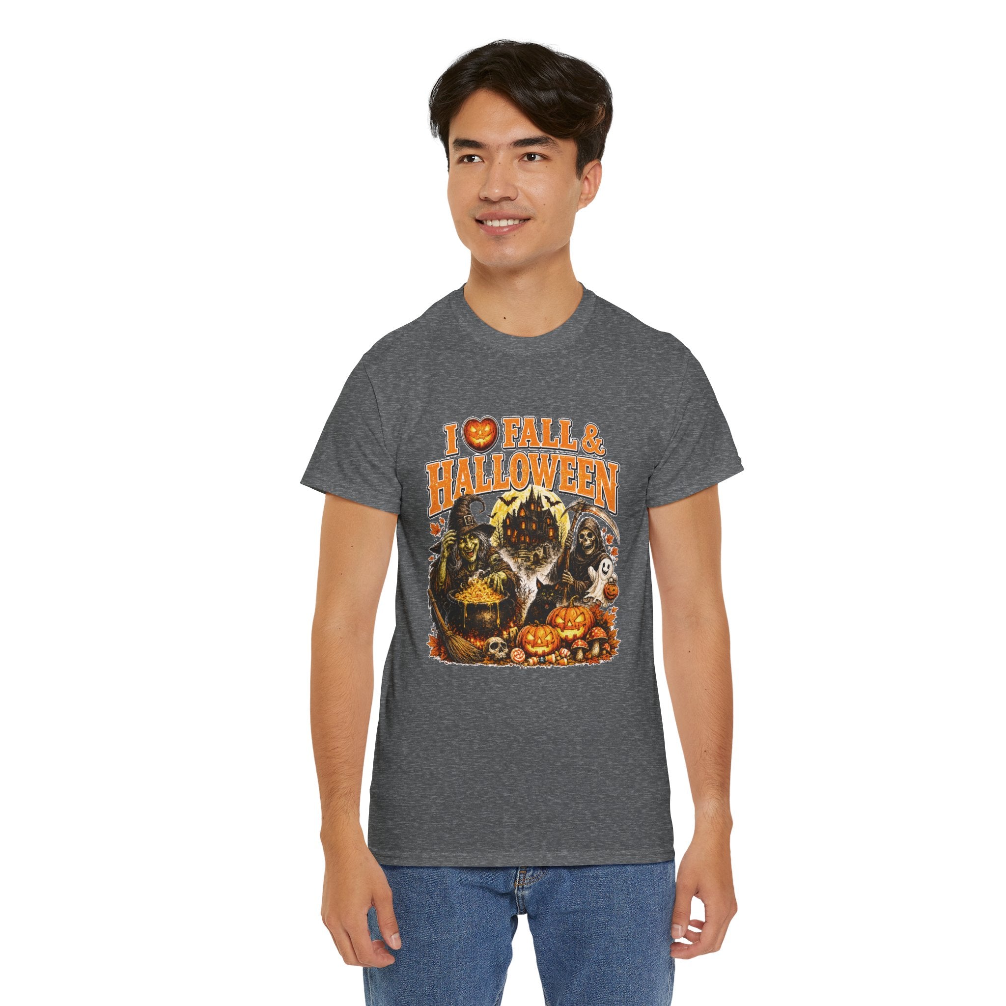 I Love Fall & Halloween T-Shirt | Vintage Halloween Shirt | Spooky Pumpkin Witch Tee | Cute Fall Graphic Tee | Autumn Lover Gift
