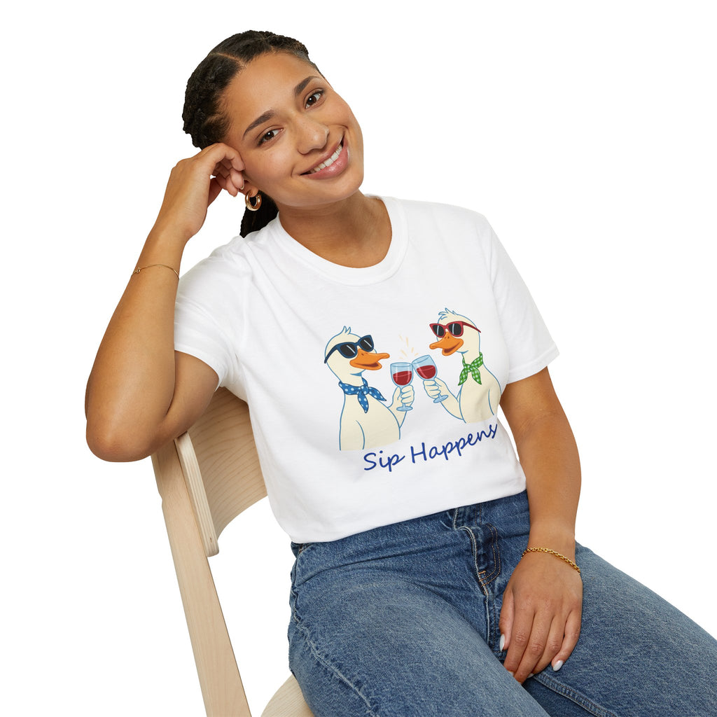 Funny Duck Shirt "Sip Happens" – Cute Drinking Ducks T-Shirt, Wine Lover Gift, Humor Graphic Tee, Casual Unisex Shirt