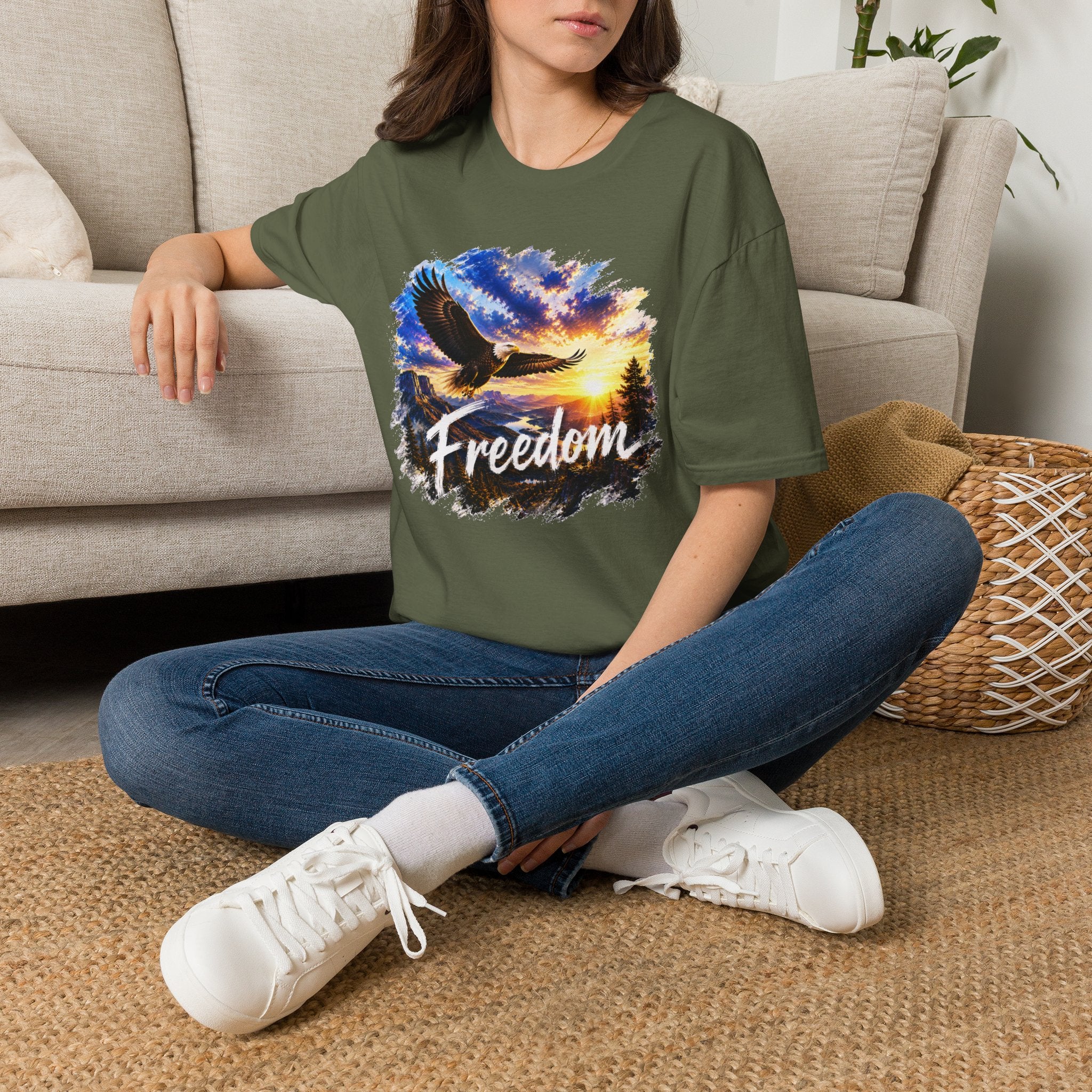 Freedom Eagle T-Shirt, Soaring Eagle Graphic Tee, Sunset Wildlife Shirt, Nature Lover Gift, Unisex Outdoor Tee