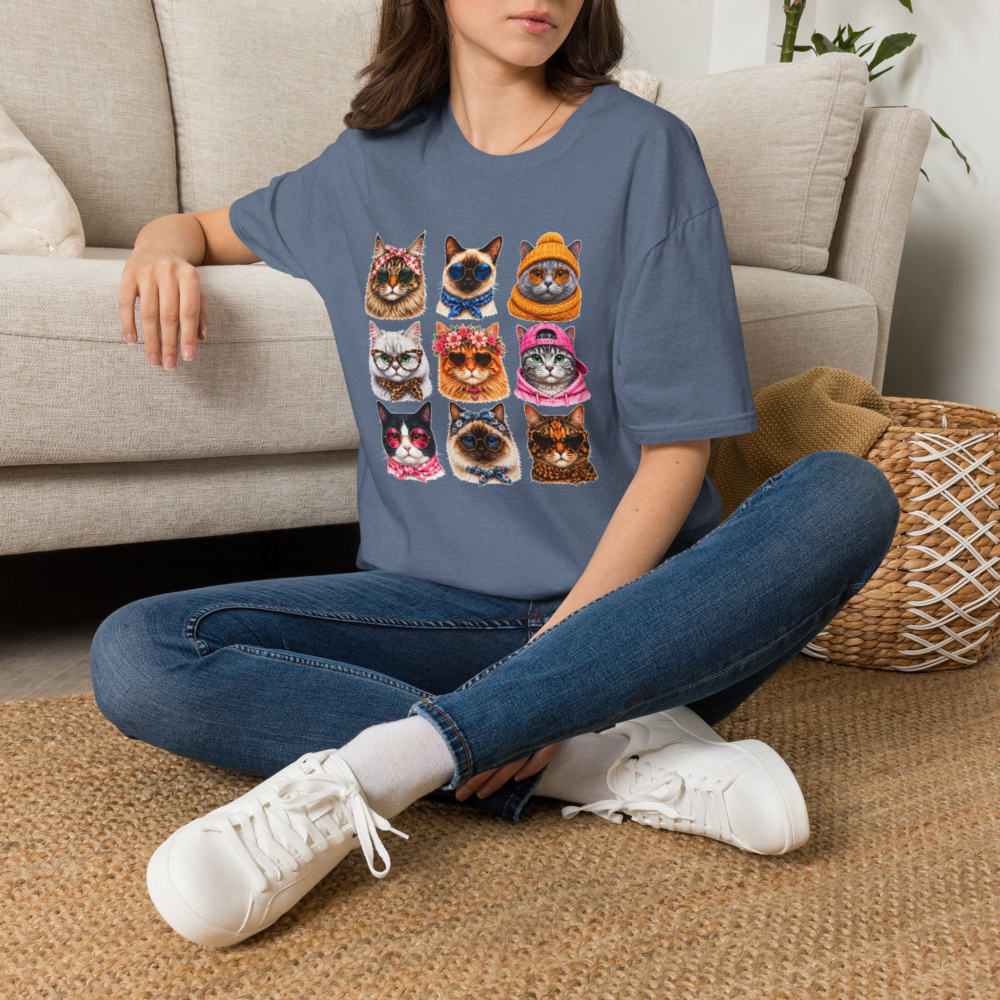 Cute Cat Faces T-Shirt, Cat Lover Tee, Funny Kitty Shirt, Colorful Cat Graphic Tee, Gift for Cat Mom, Cat Owner Gift, Animal Lover Shirt