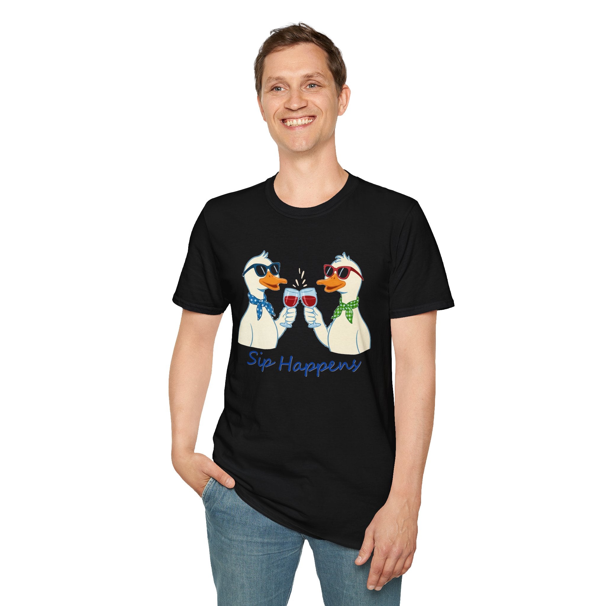 Funny Duck Shirt "Sip Happens" – Cute Drinking Ducks T-Shirt, Wine Lover Gift, Humor Graphic Tee, Casual Unisex Shirt