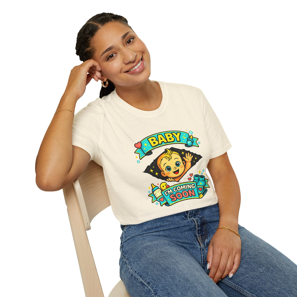 Baby On the Way T-Shirt — "Baby I'm Coming Soon" Pregnancy Announcement Tee