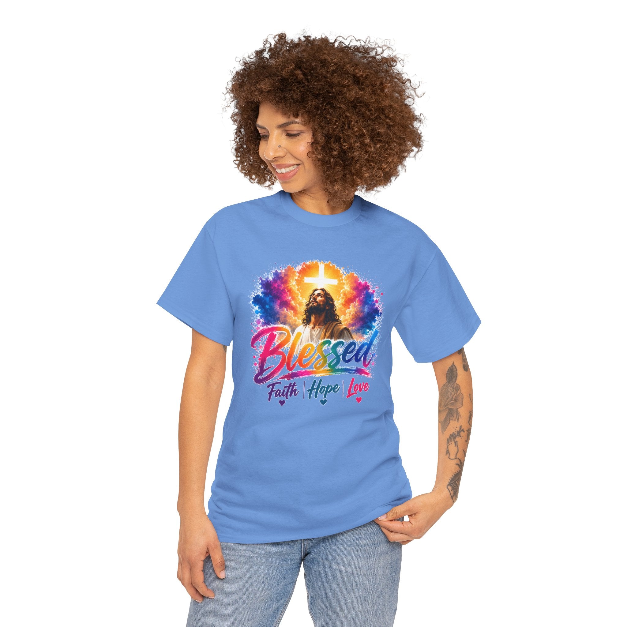 Blessed Faith Hope Love Shirt, Jesus Cross Christian Tee, Religious Gift, Colorful Faith Unisex T-Shirt