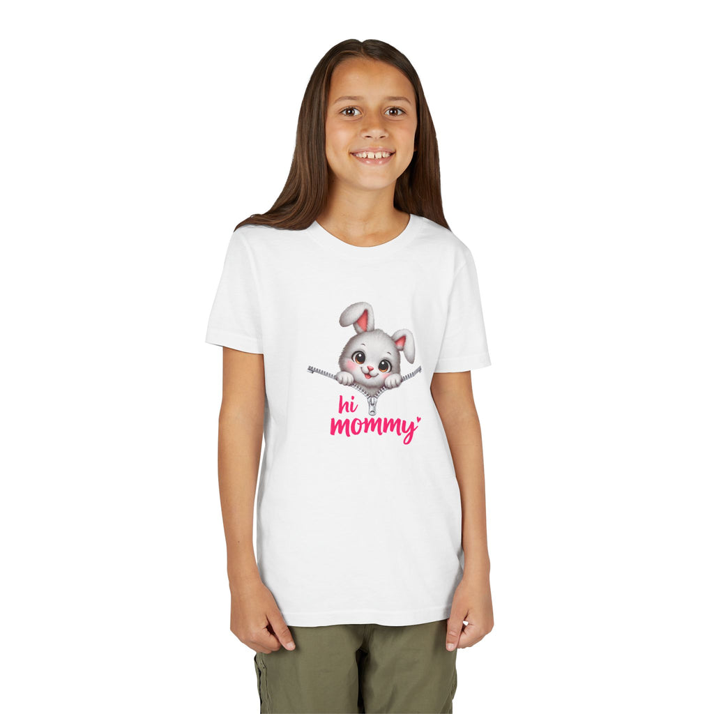 Cute Bunny Youth Shirt, Hi Mommy Kids Tee, Funny Rabbit Graphic T-Shirt, Cute Animal Lover Gift for Girls