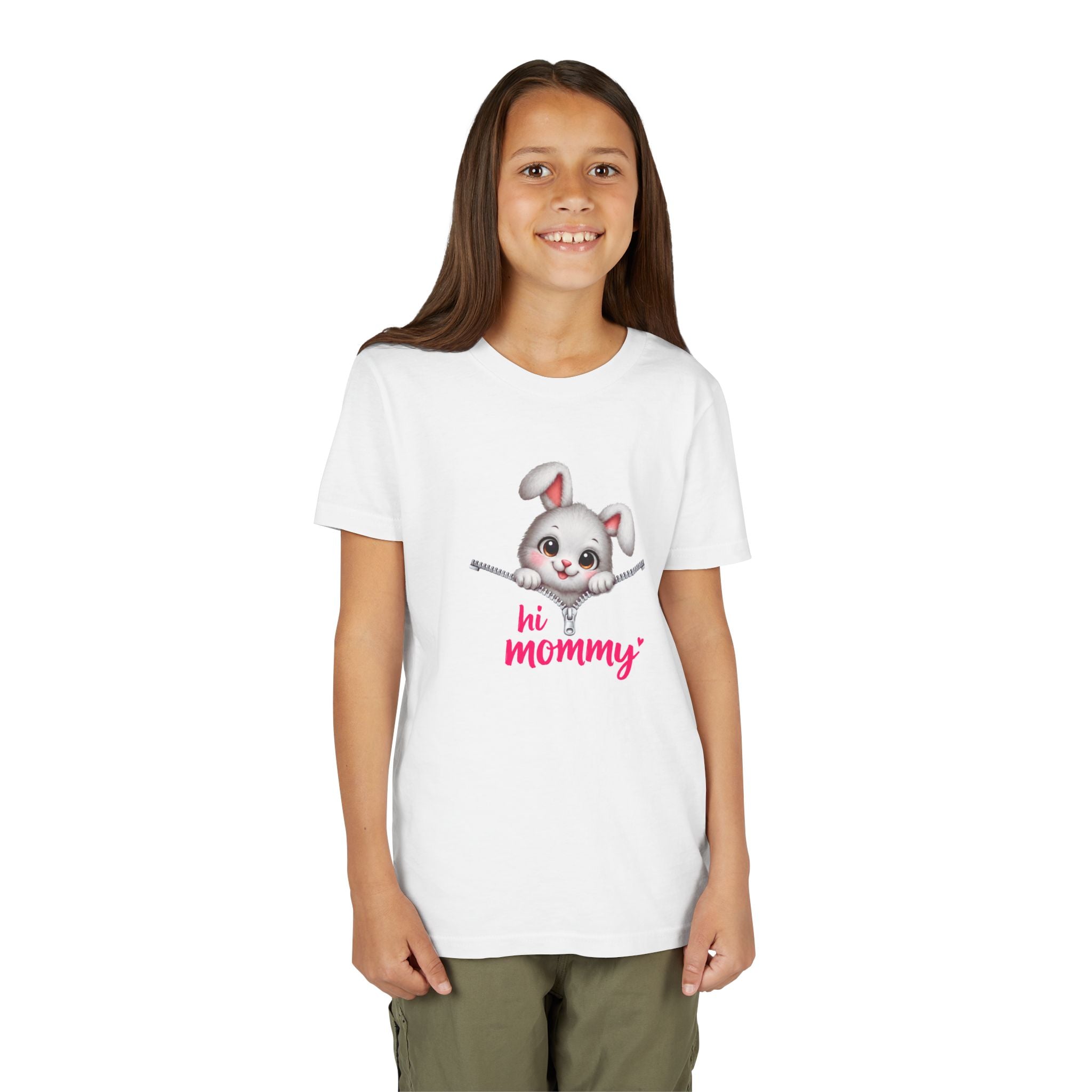 Cute Bunny Youth Shirt, Hi Mommy Kids Tee, Funny Rabbit Graphic T-Shirt, Cute Animal Lover Gift for Girls