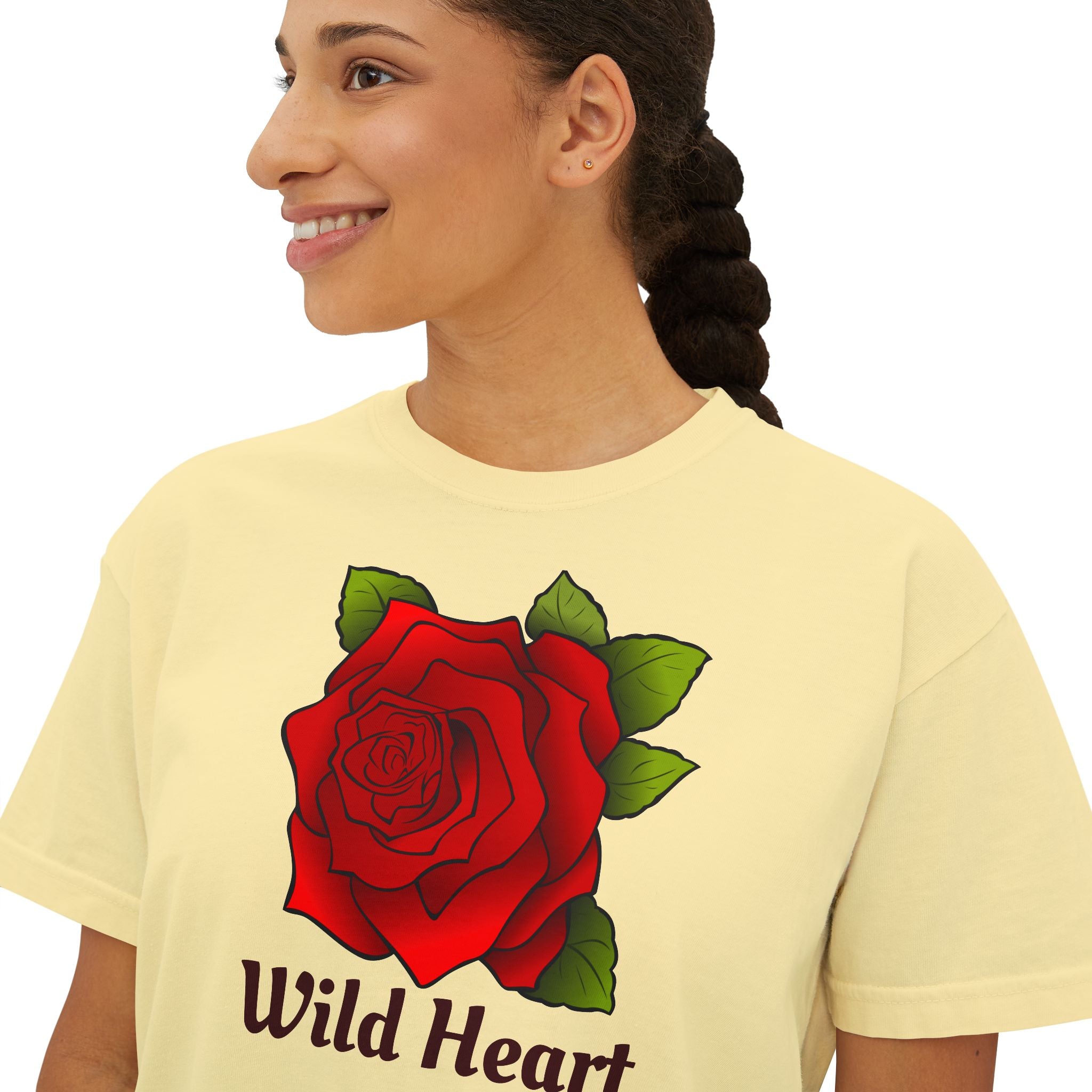 Wild Heart Rose T-Shirt for Women Vintage Floral Boxy Tee