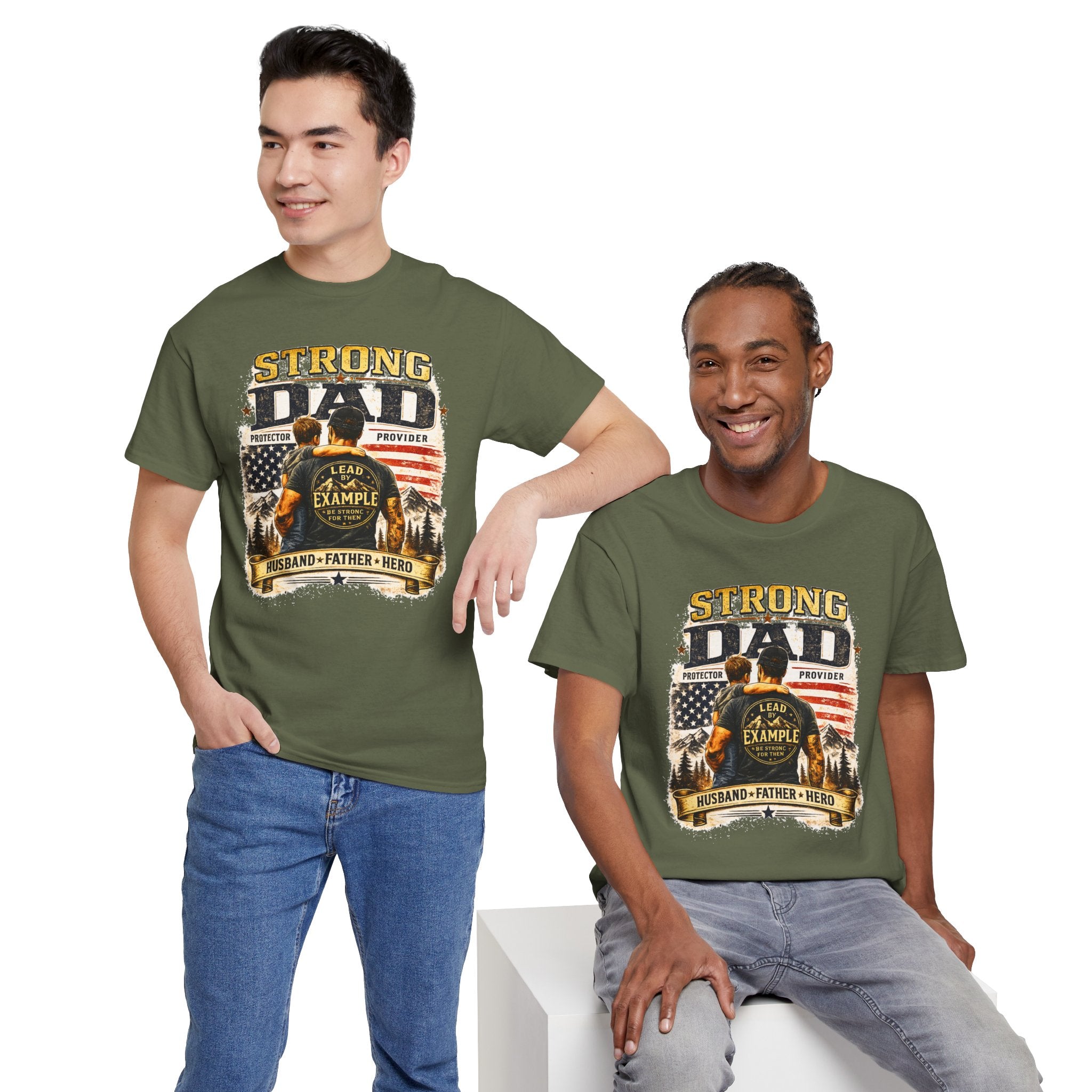 Strong Dad T-Shirt | Lead by Example Patriotic Father Graphic Tee | Vintage USA Dad Shirt | Father's Day Gift for Dad