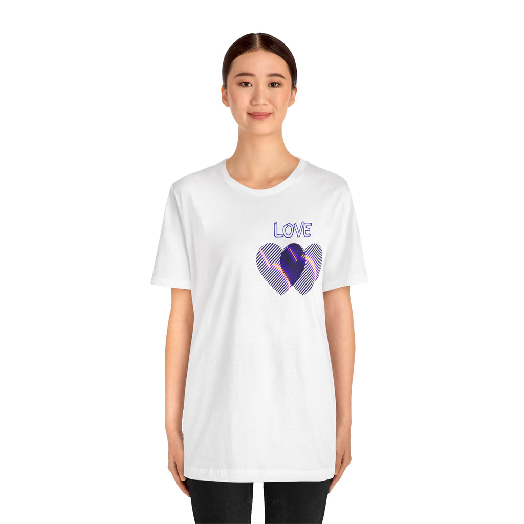 Love Heart Graphic Tee — Retro Purple Striped Hearts