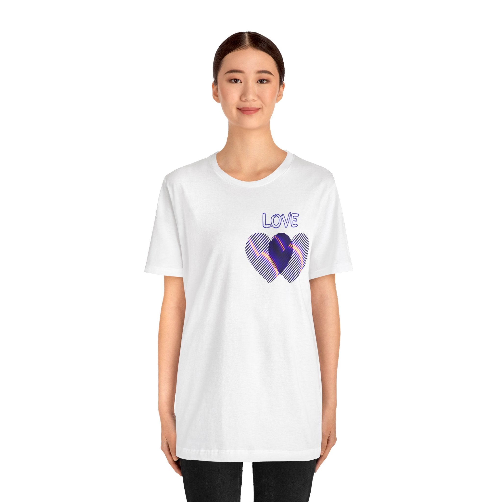 Love Heart Graphic Tee — Retro Purple Striped Hearts