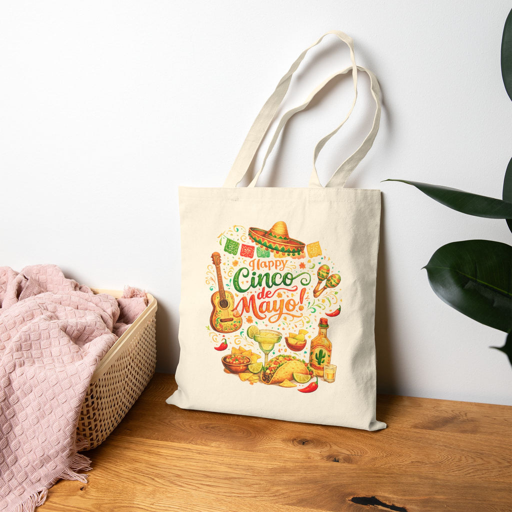 Cinco de Mayo Canvas Tote Bag — Festive Mexican Fiesta Grocery & Market Bag