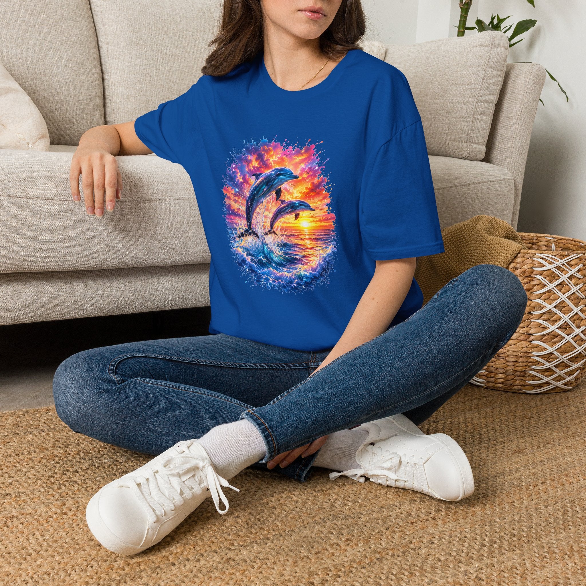 Dolphin Sunset TShirt  Vibrant Ocean Jump Graphic Tee