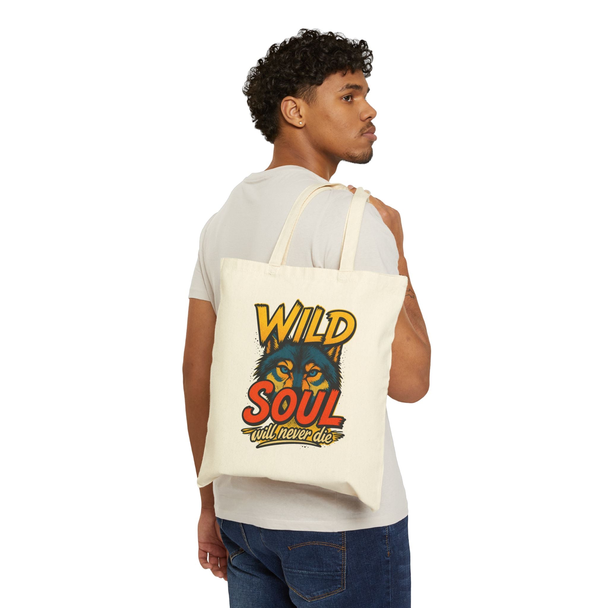 Tote Bag — "Wild Soul Will Never Die" Vintage Wolf Canvas Tote