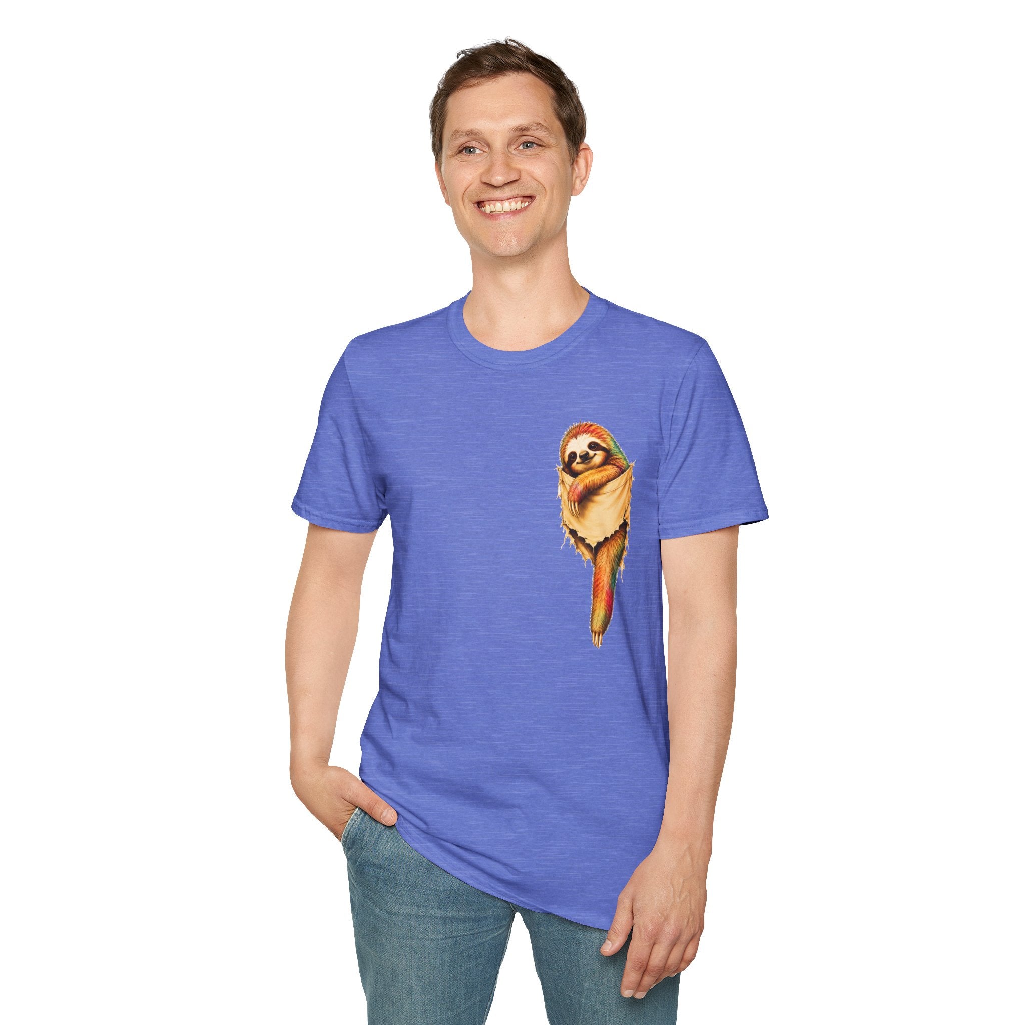 Sloth Pocket Tee — Cute Hugging Sloth Graphic T-Shirt