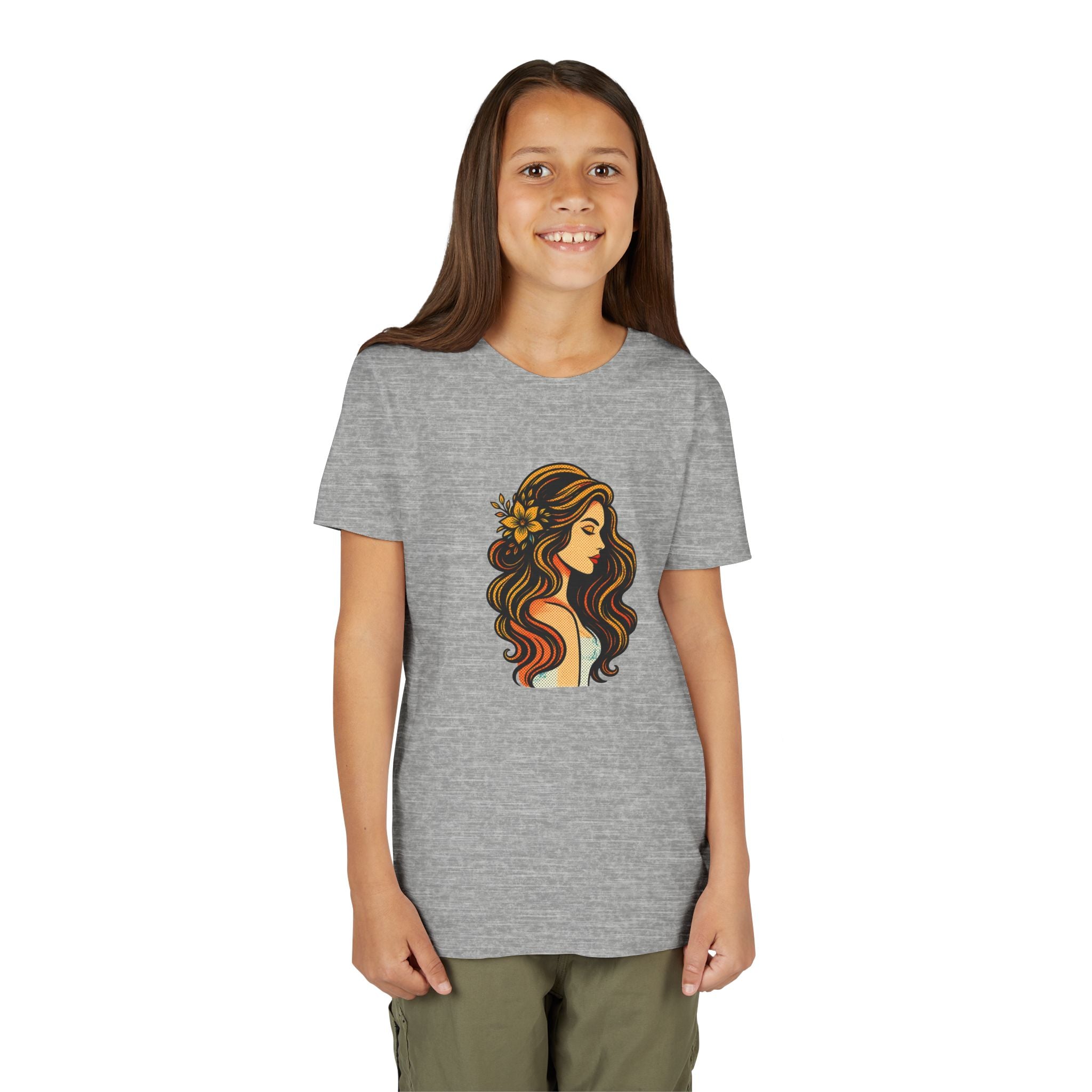 Youth Tee — Floral-Boho Girl Portrait Kids Shirt