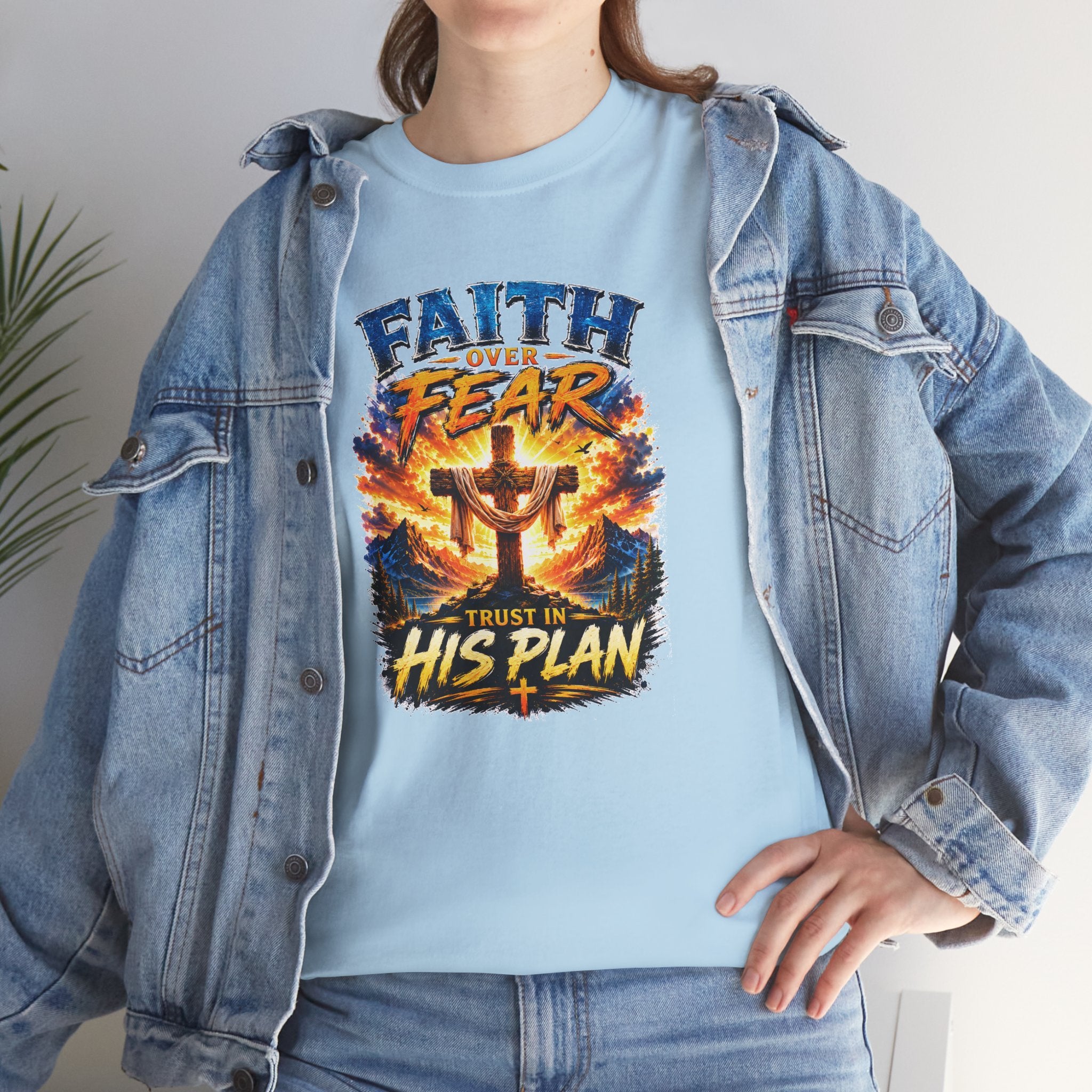 Faith Over Fear Christian T-Shirt | Trust in His Plan Cross Graphic Tee | Religious Unisex Shirt | Christian Gift