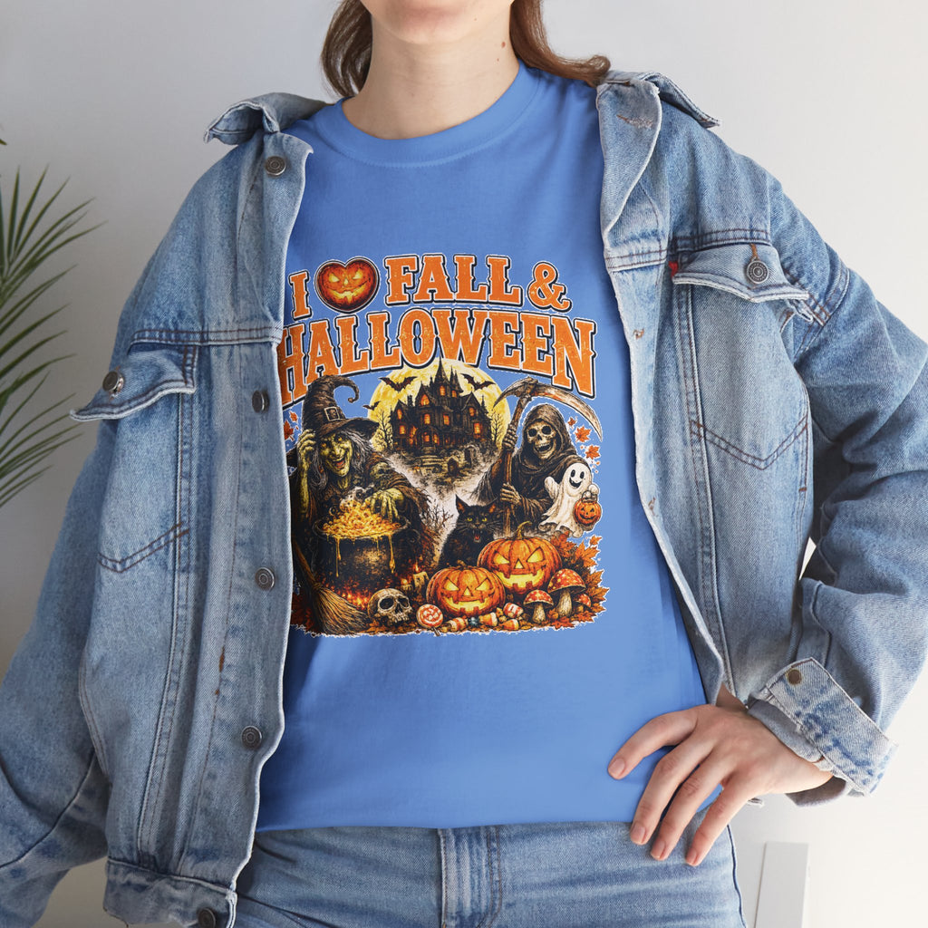 I Love Fall & Halloween T-Shirt | Vintage Halloween Shirt | Spooky Pumpkin Witch Tee | Cute Fall Graphic Tee | Autumn Lover Gift