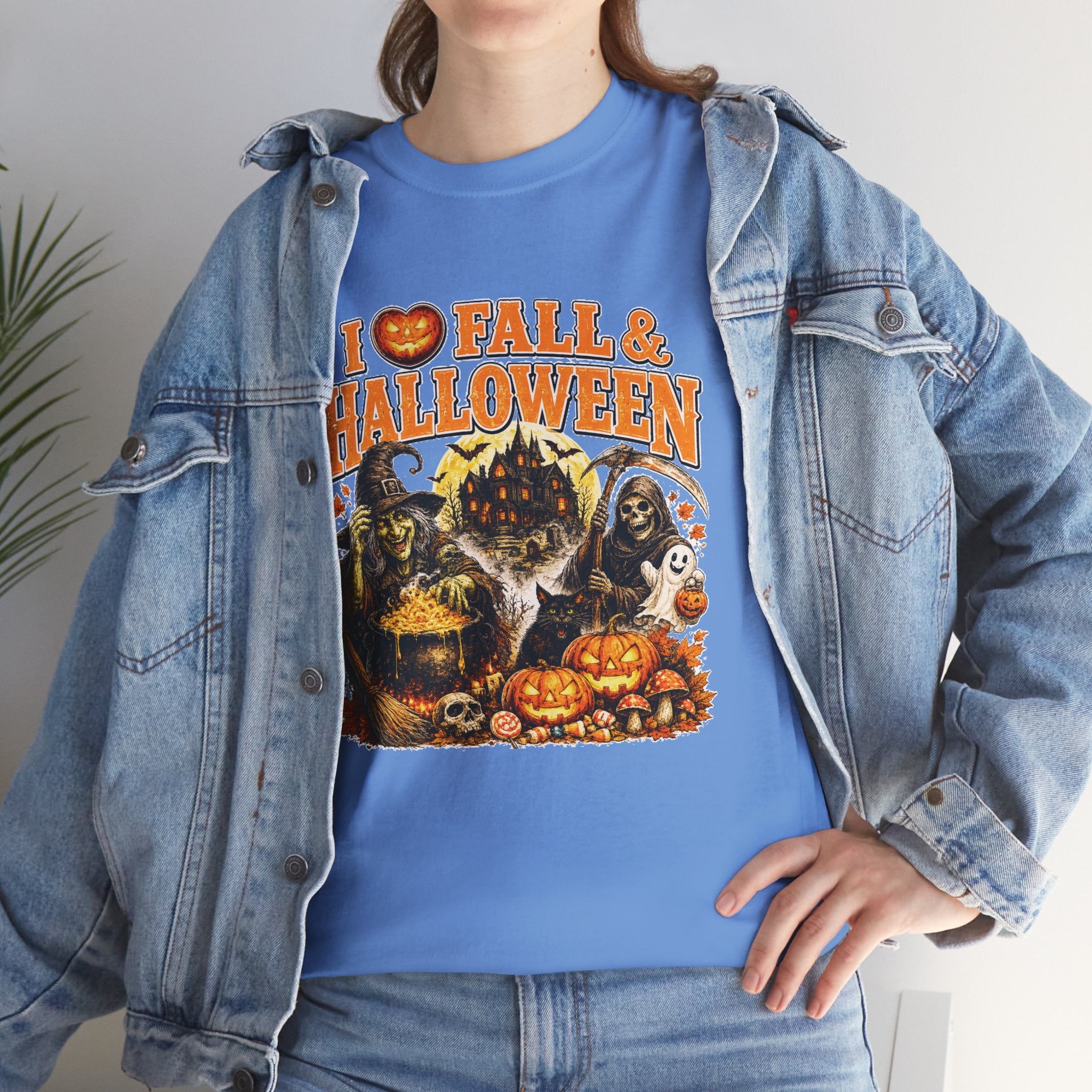 I Love Fall & Halloween T-Shirt | Vintage Halloween Shirt | Spooky Pumpkin Witch Tee | Cute Fall Graphic Tee | Autumn Lover Gift