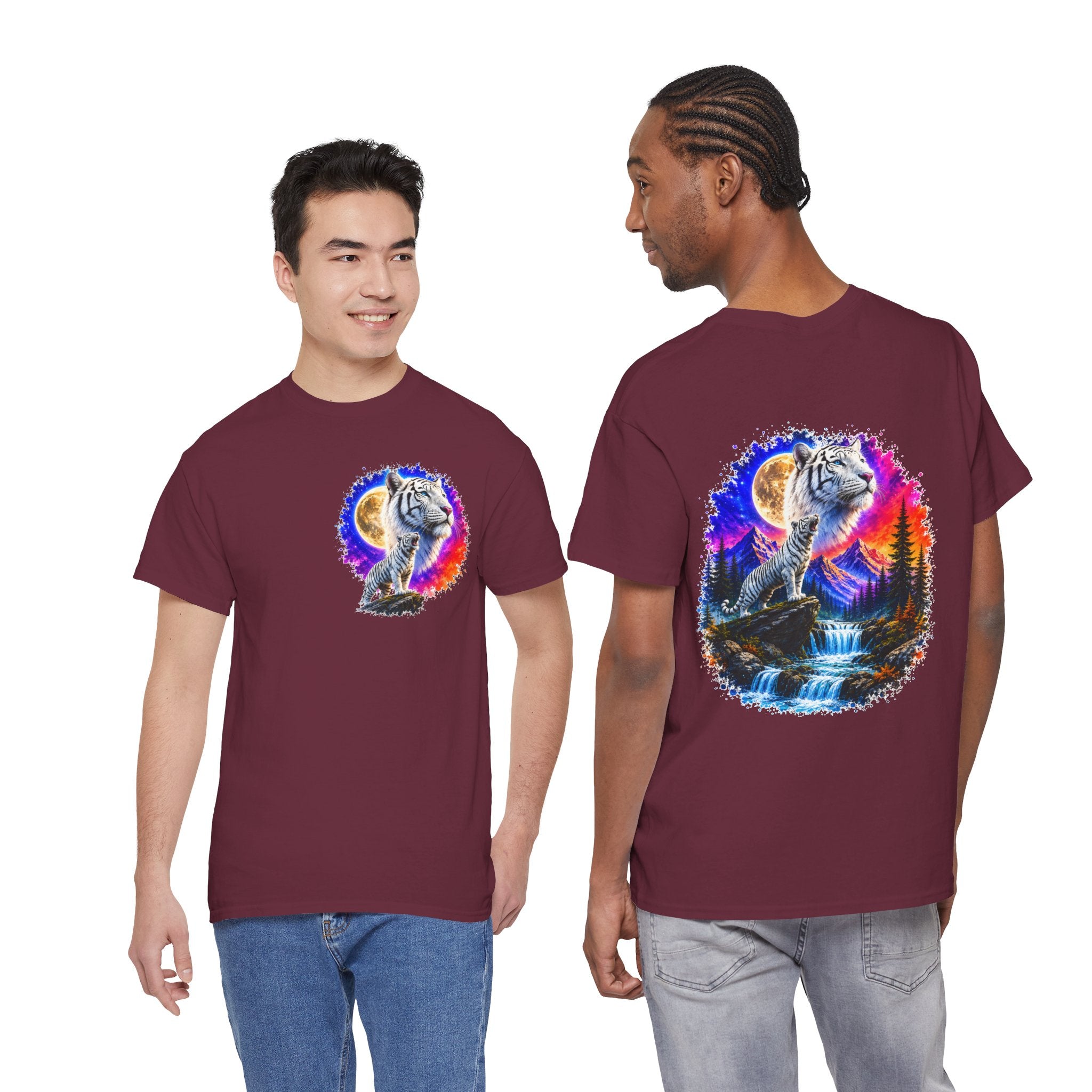 White Tiger Moon T-Shirt | Colorful Wildlife Graphic Tee | Big Cat Lover Gift | Unisex Nature Shirt