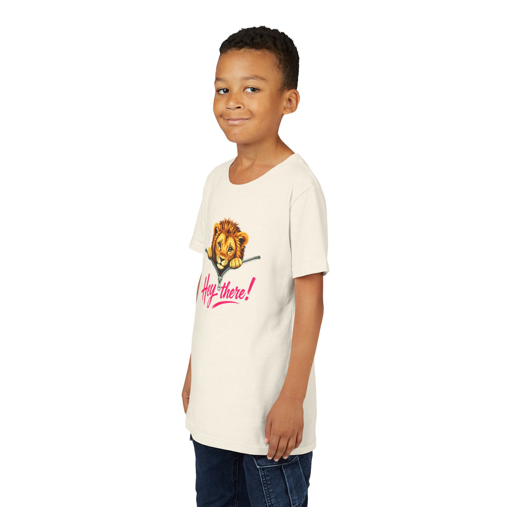 Cute Lion Youth T-Shirt, Hey There Graphic Tee for Kids, Funny Animal Shirt, Trendy Kids Tee, Lion Lover Gift, Unisex Youth Shirt