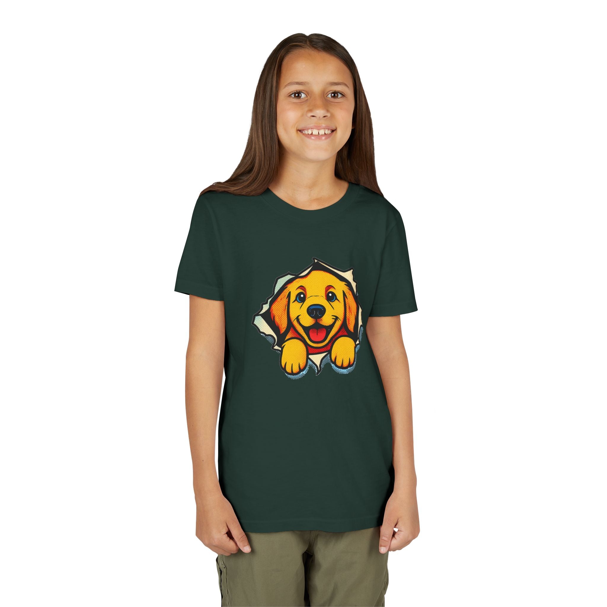 Kids T‑Shirt - Cute Golden Retriever Peeking Puppy Tee for Boys & Girls