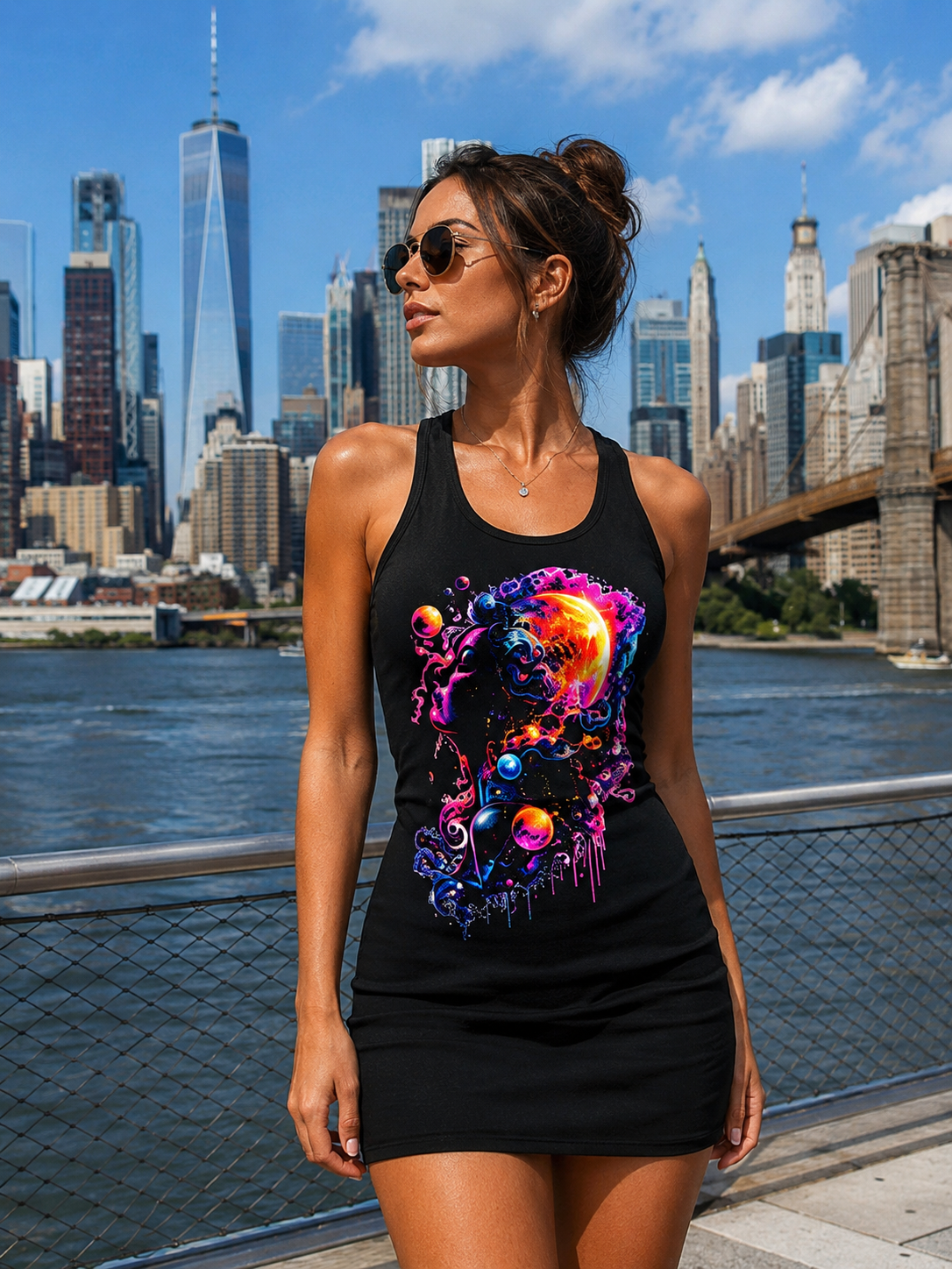 Psychedelic Cosmic Woman Racerback Dress — Galaxy Art AOP
