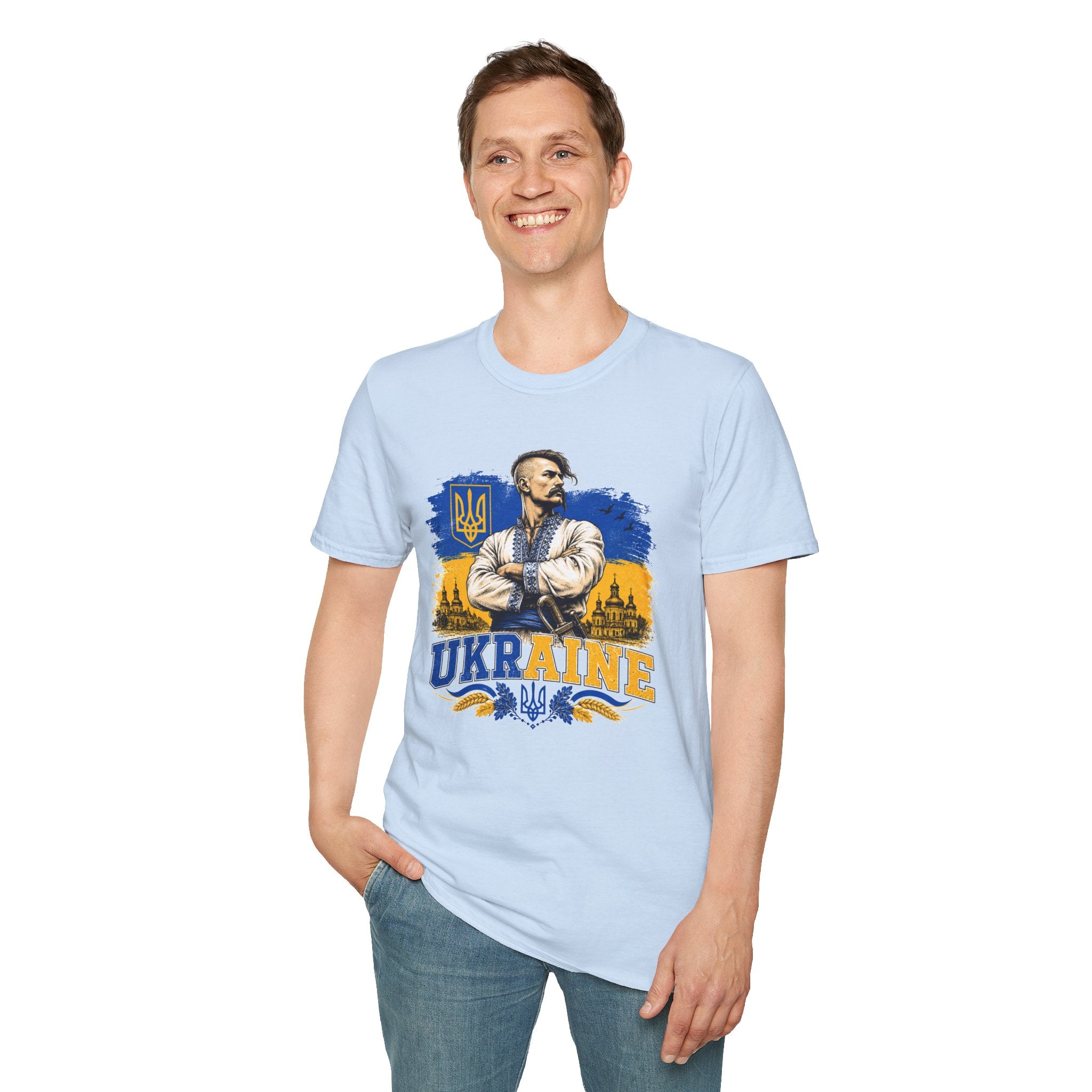 T-Shirt — Ukraine Cossack Patriotic Tee with Tryzub Crest