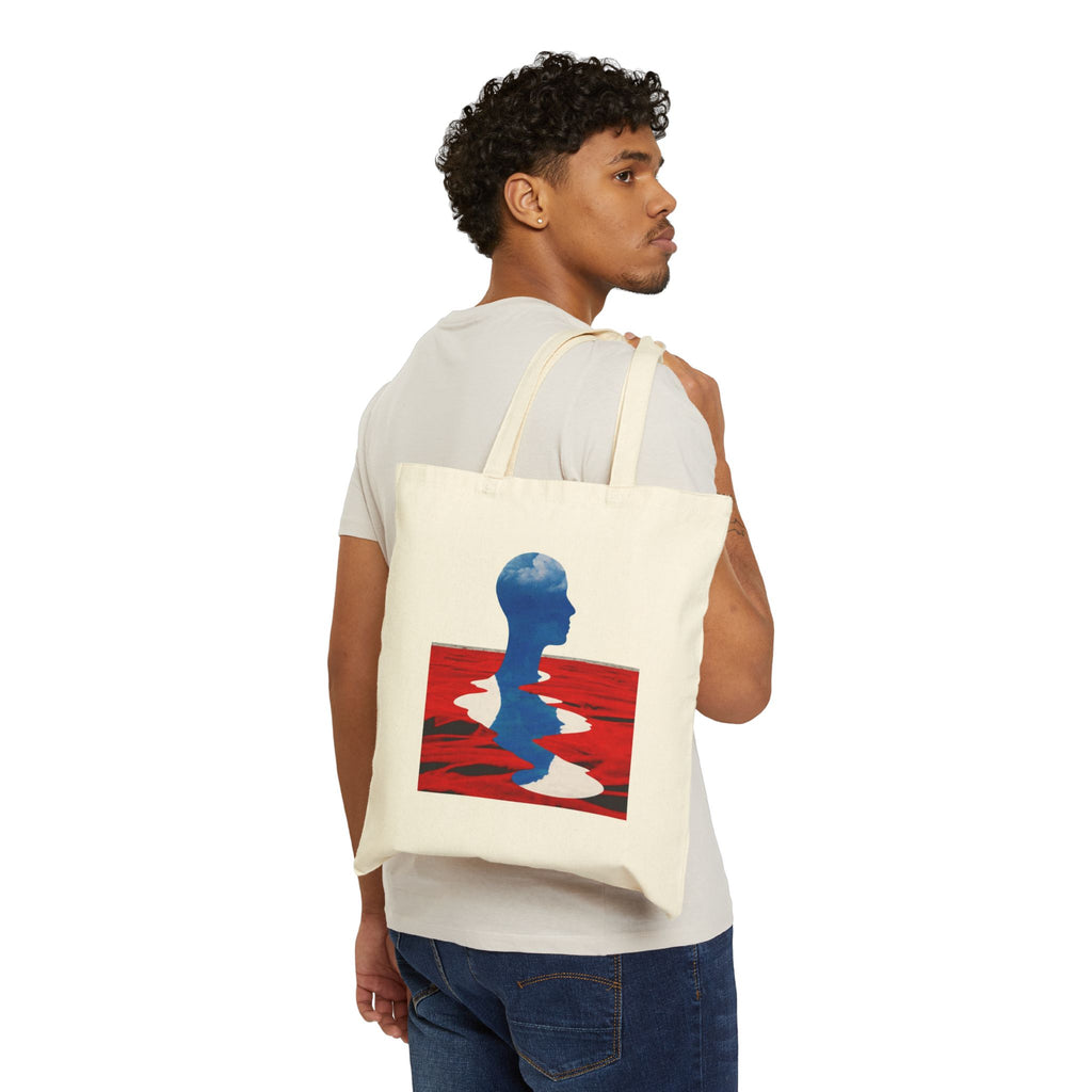 Abstract Reflection Canvas Tote - Blue Silhouette Red Water Art Bag