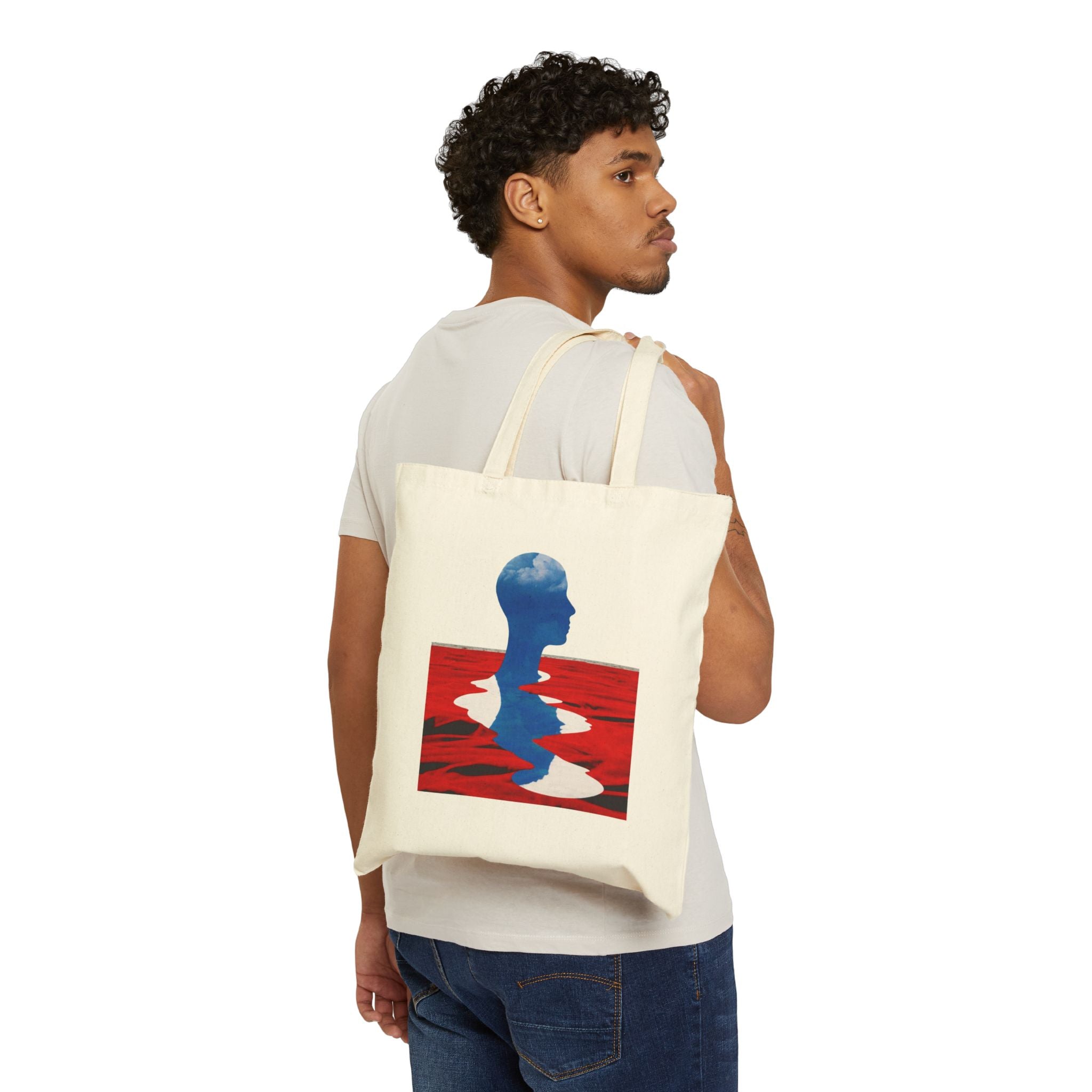 Abstract Reflection Canvas Tote - Blue Silhouette Red Water Art Bag