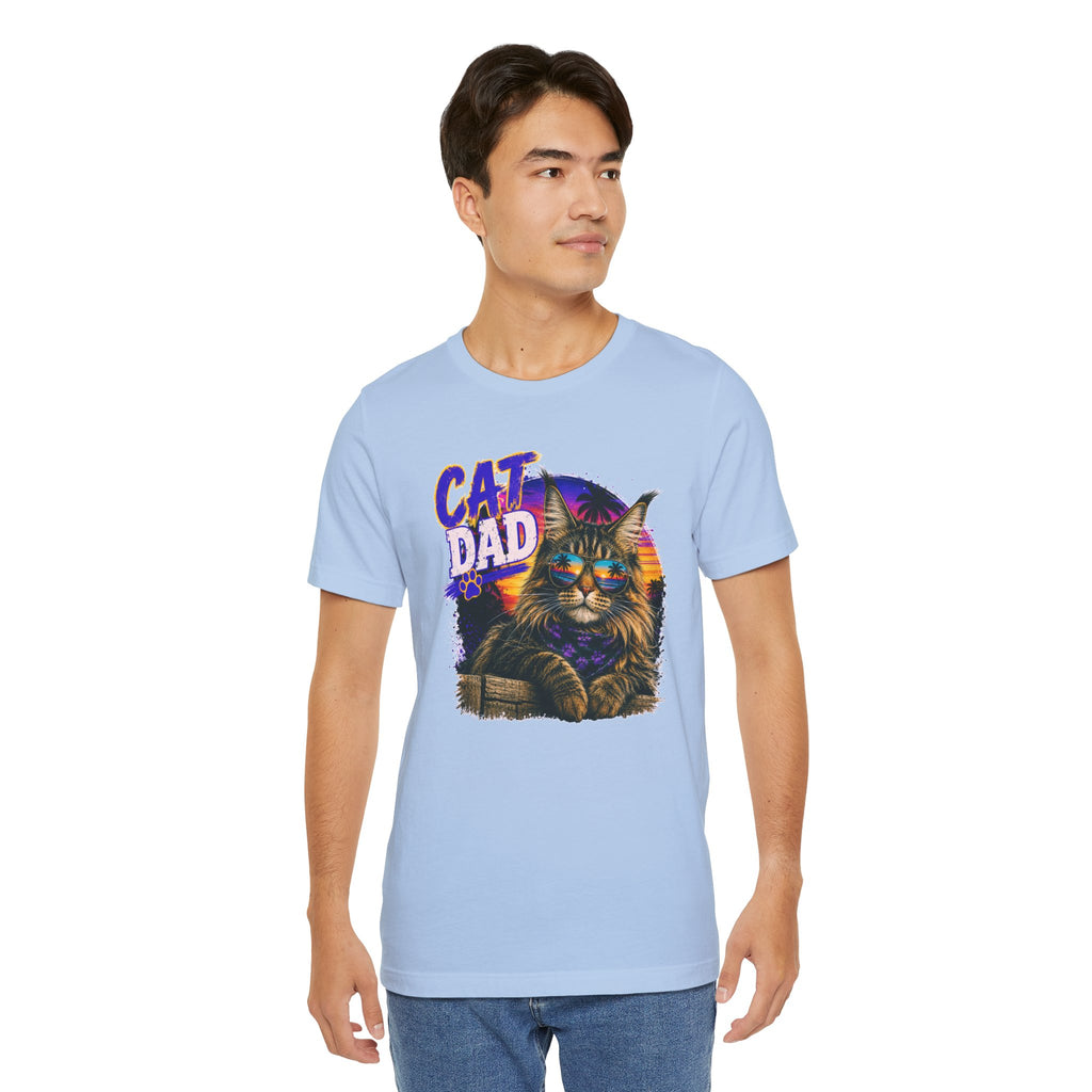 Cat Dad Maine Coon T-Shirt | Retro Sunset Cat Lover Shirt | Funny Cat Dad Gift | Vintage Graphic Tee for Men